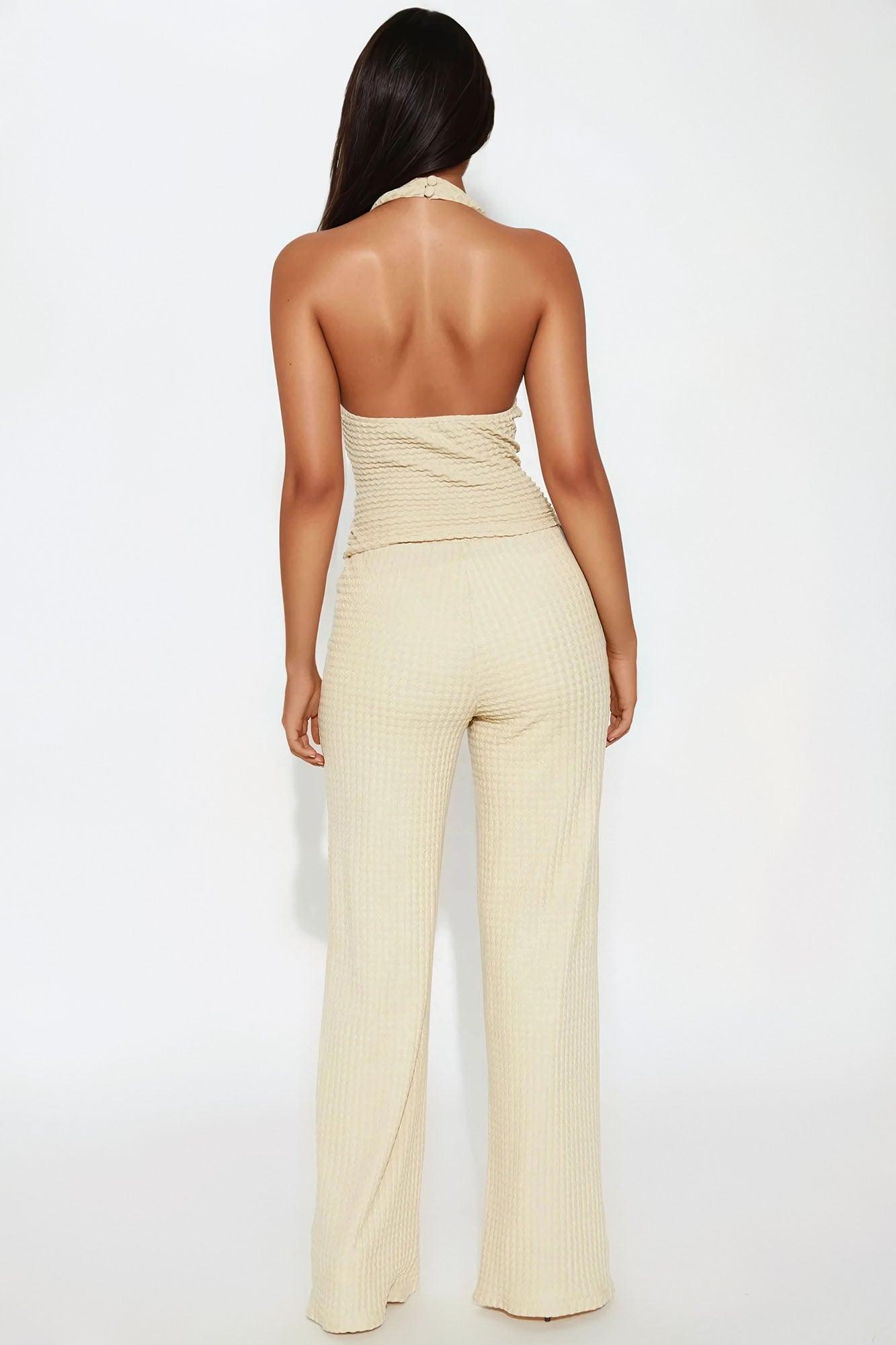 Ayala Textured Halter Flare Pant Set - Yellow Female Product Image
