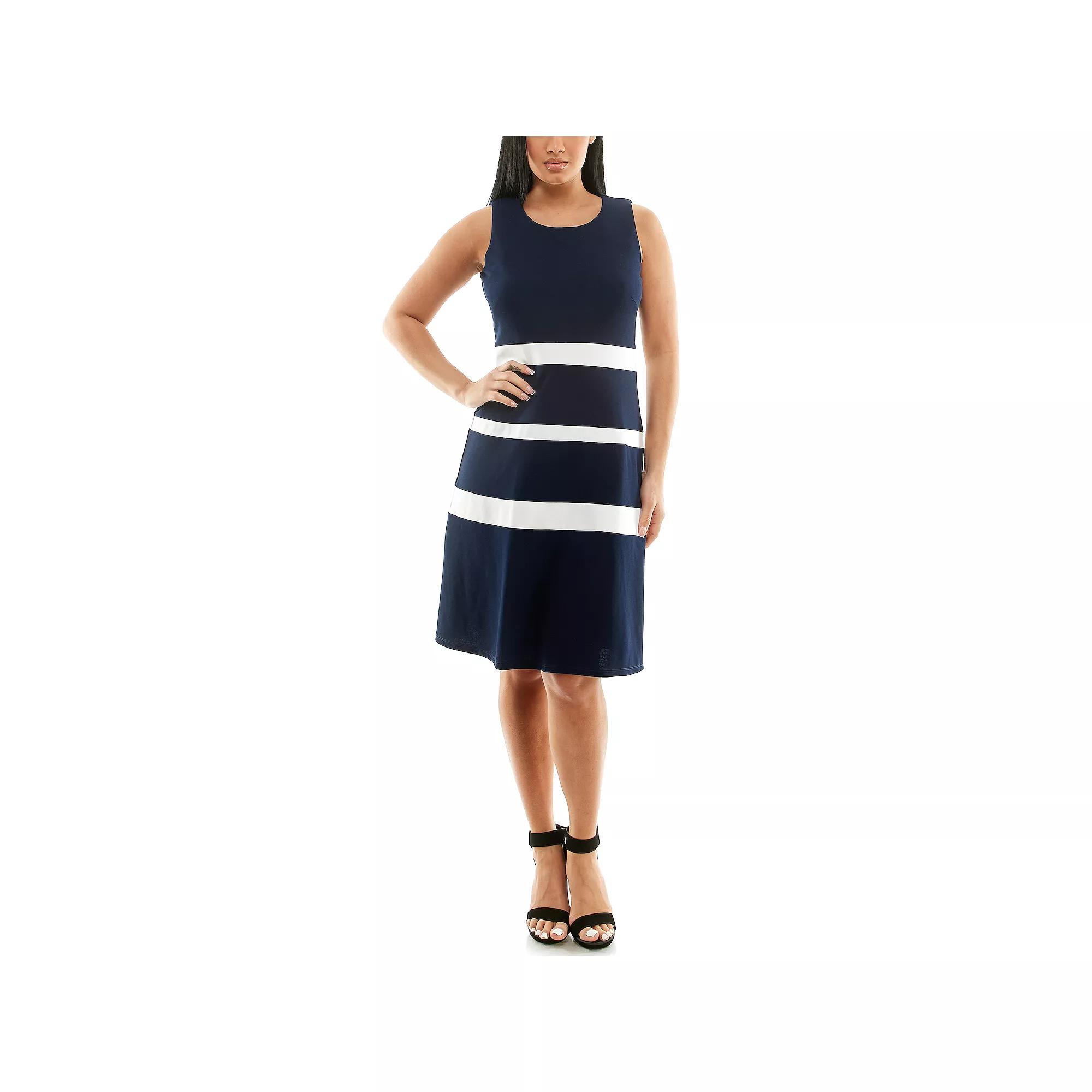 Women's Nina Leonard Colorblock Dress, Size: XL, Navy Ivory Product Image