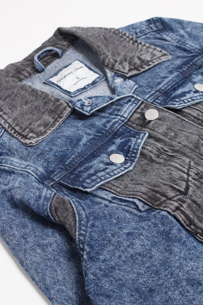 Black Color Blocked Denim Jacket Product Image