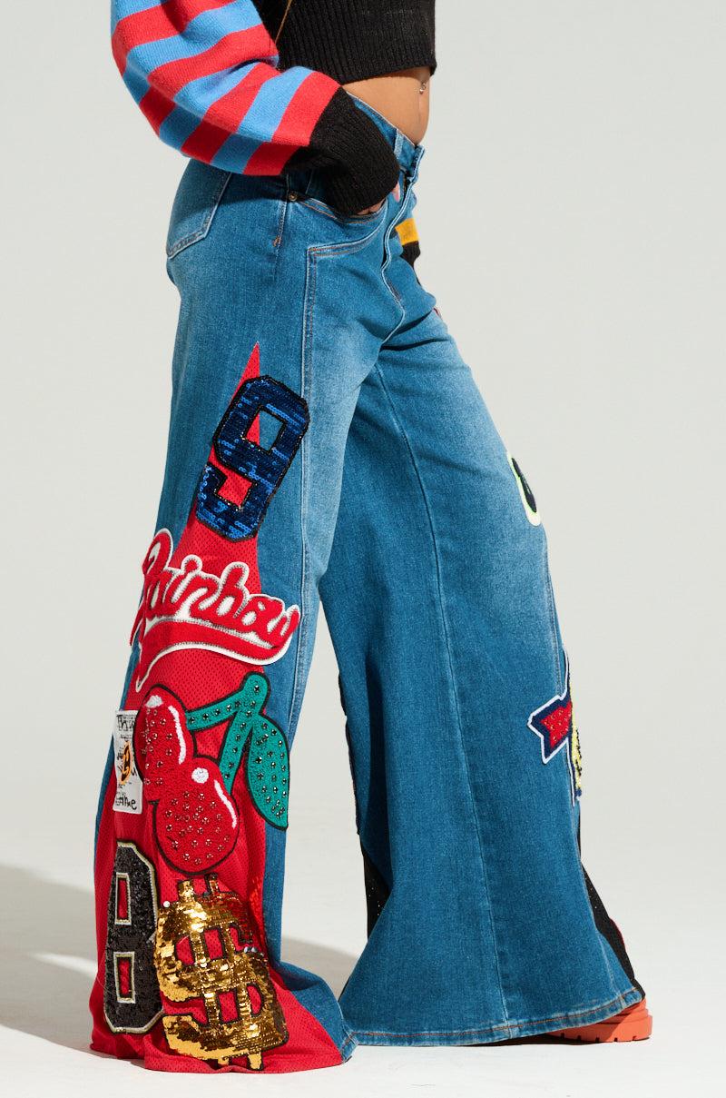 NOT SORRY PATCHWORK DENIM JEANS Product Image