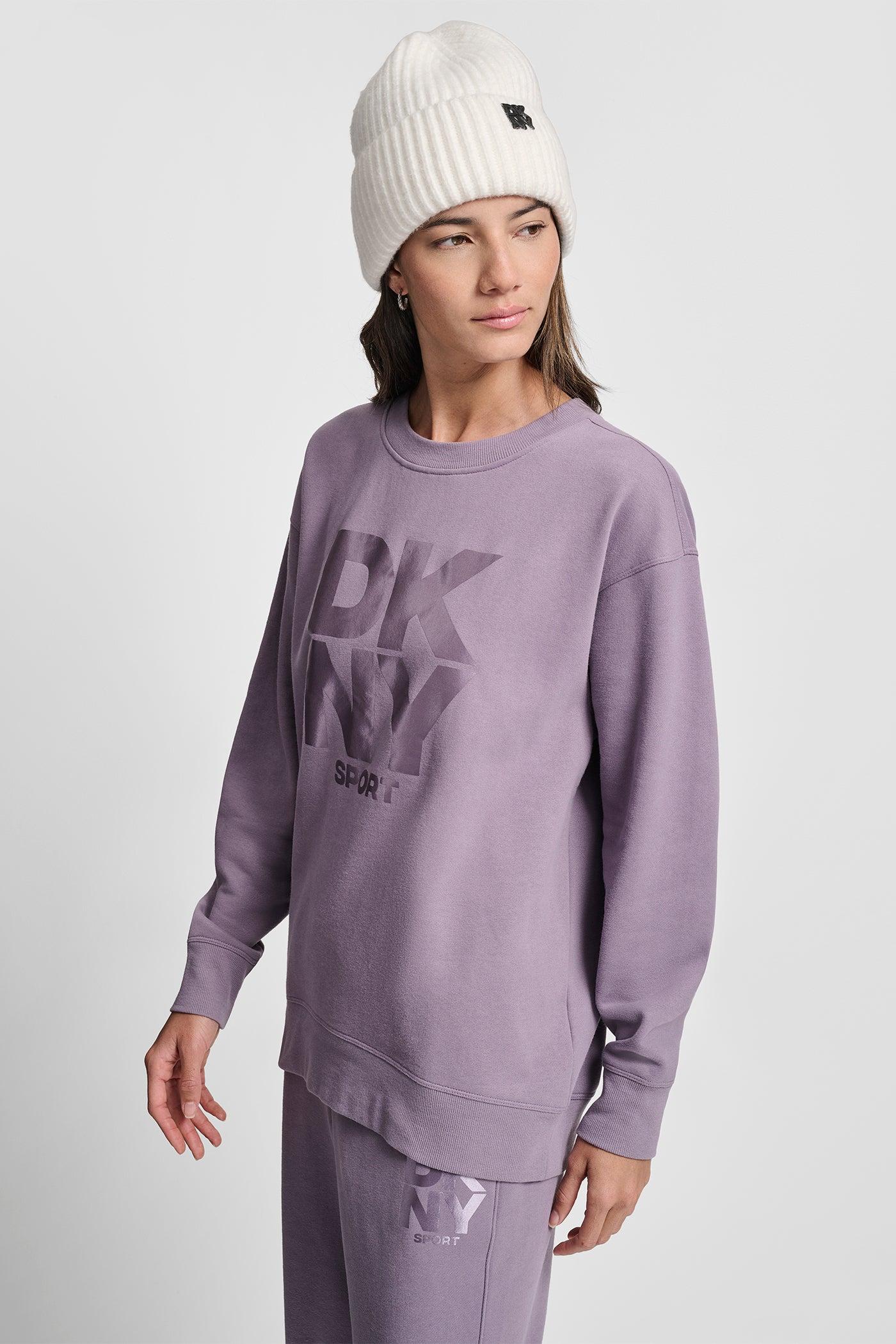 STACKED SATIN LOGO LONG LINE CREW NECK PULLOVER Product Image