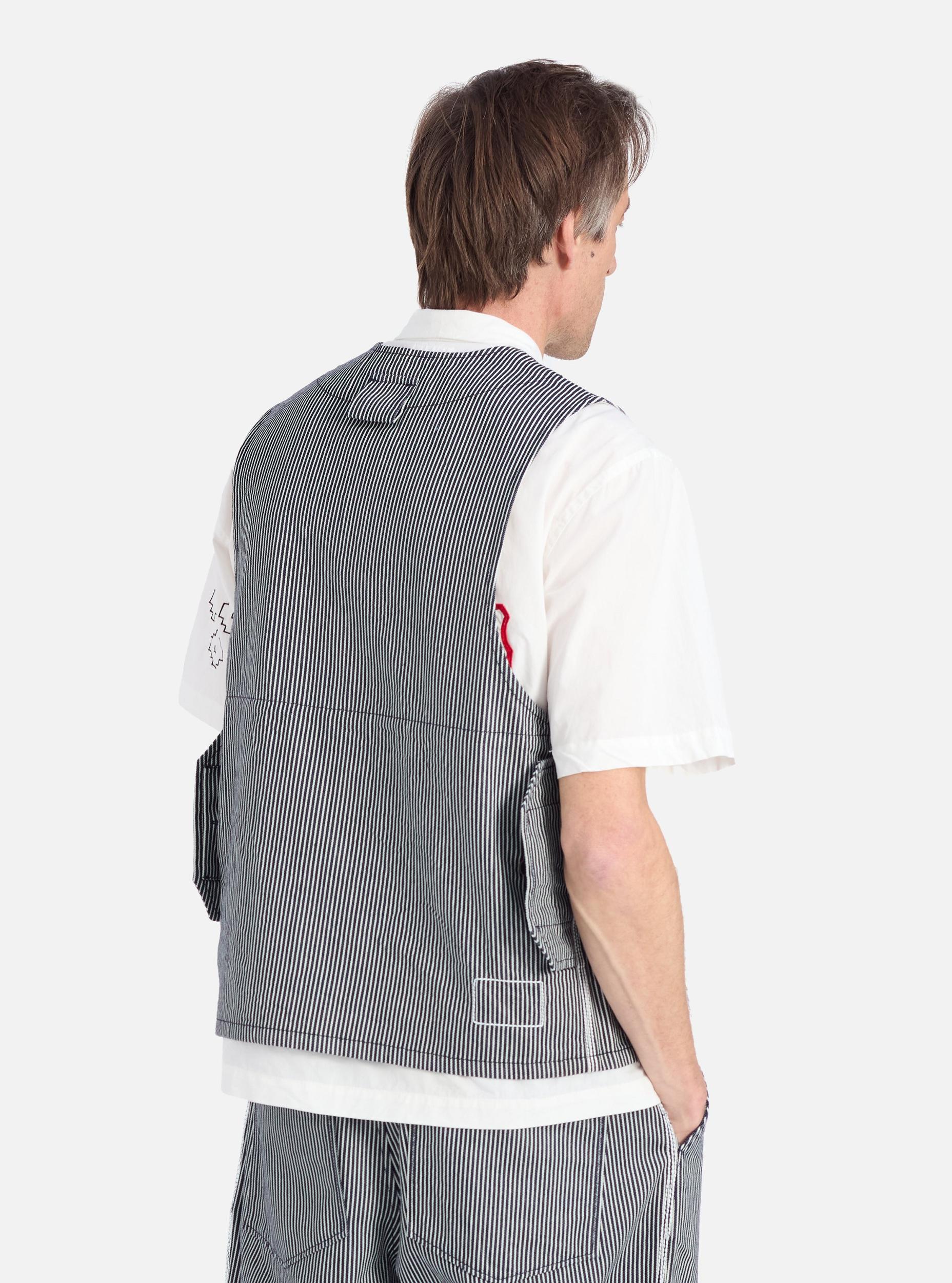 Universal Works Marine Gilet in Indigo Hickory Stripe Denim Product Image