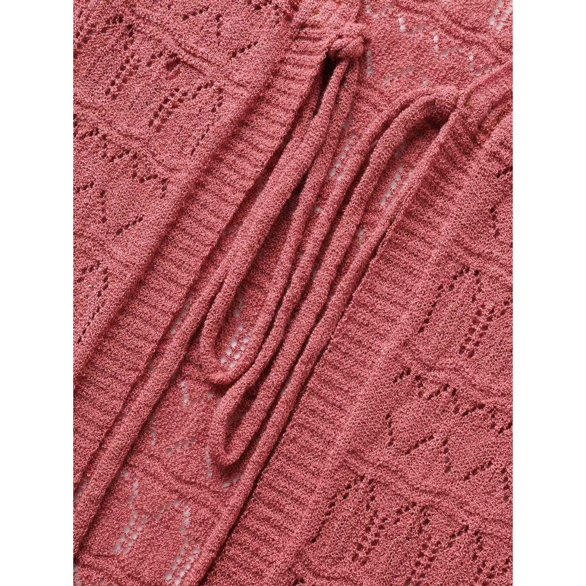 Plus Size Texture Ruffles Tie Knot Bell Sleeve Cardigan Beanpastepowder Women Casual Loose Long Sleeve Everyday Cardigans BloomChic 18-20/2X Product Image