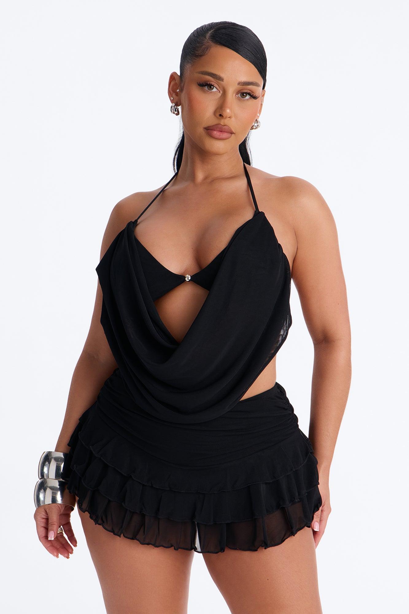 Backstage Babe Ruffled Mesh Skirt Set - Black Female Product Image