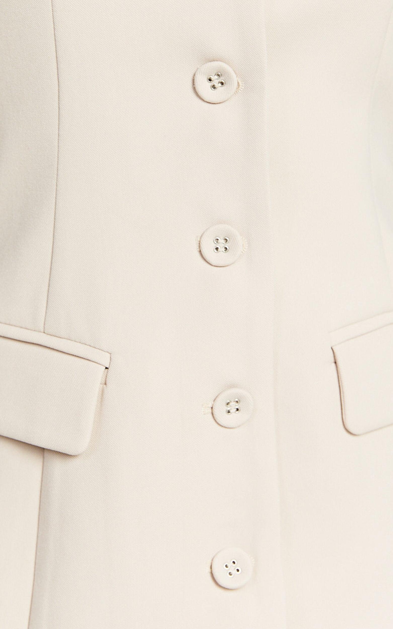 Abbey Mini Dress - Button Front V Neck Vest Dress in Oat Product Image