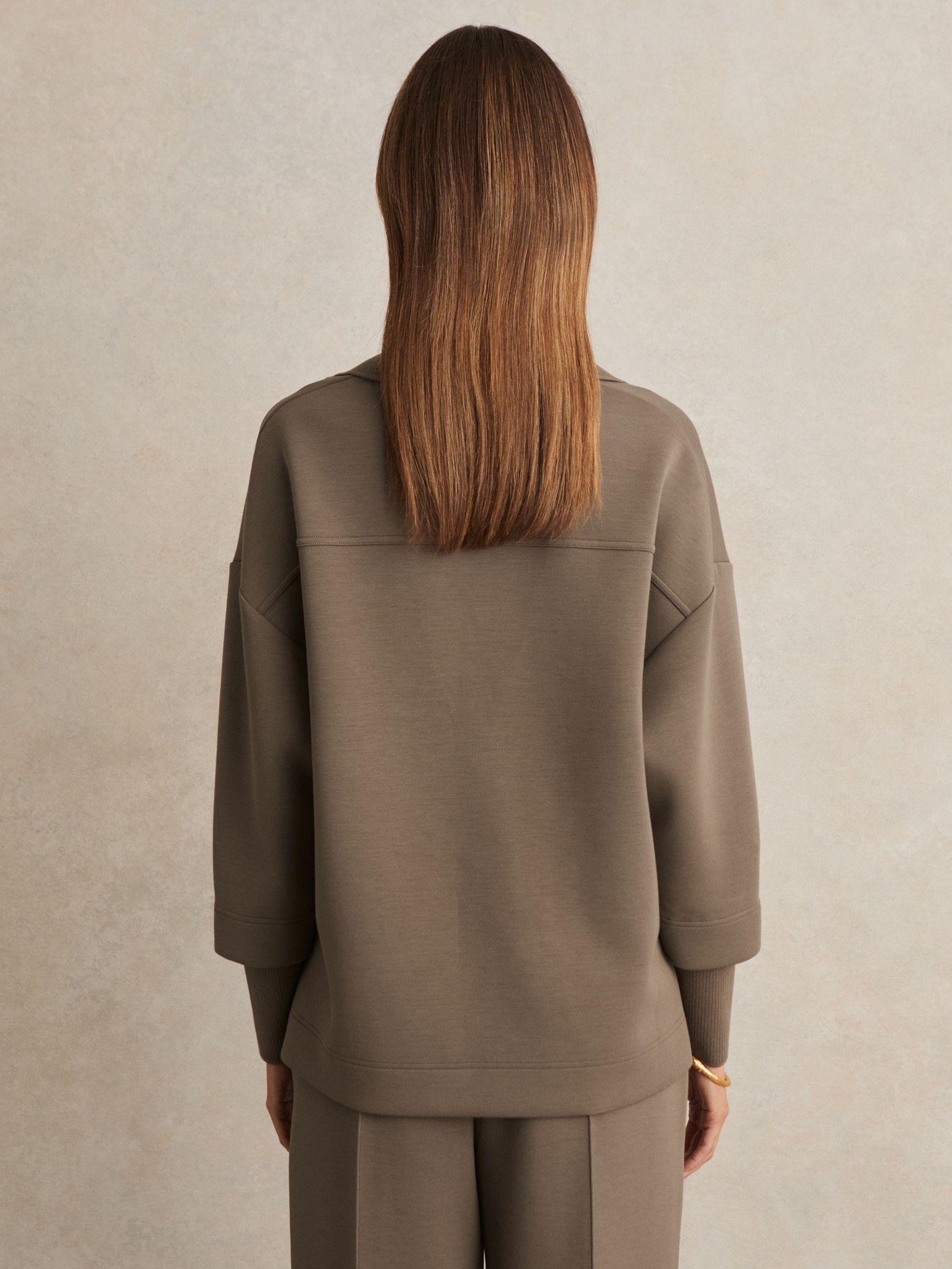 Premium Interlock Open-Collar Sweatshirt in Khaki Green Product Image