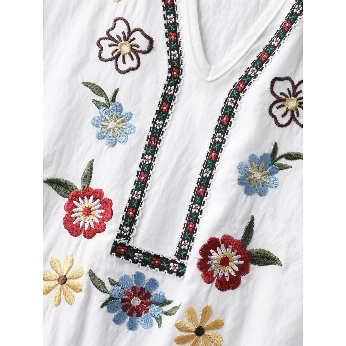 Plus Size Floral Print A-Line Solid Midi Dress Originalwhite Women Flat collar with V-notch Elbow-length sleeve Curvy BloomChic 14-16/1X Product Image