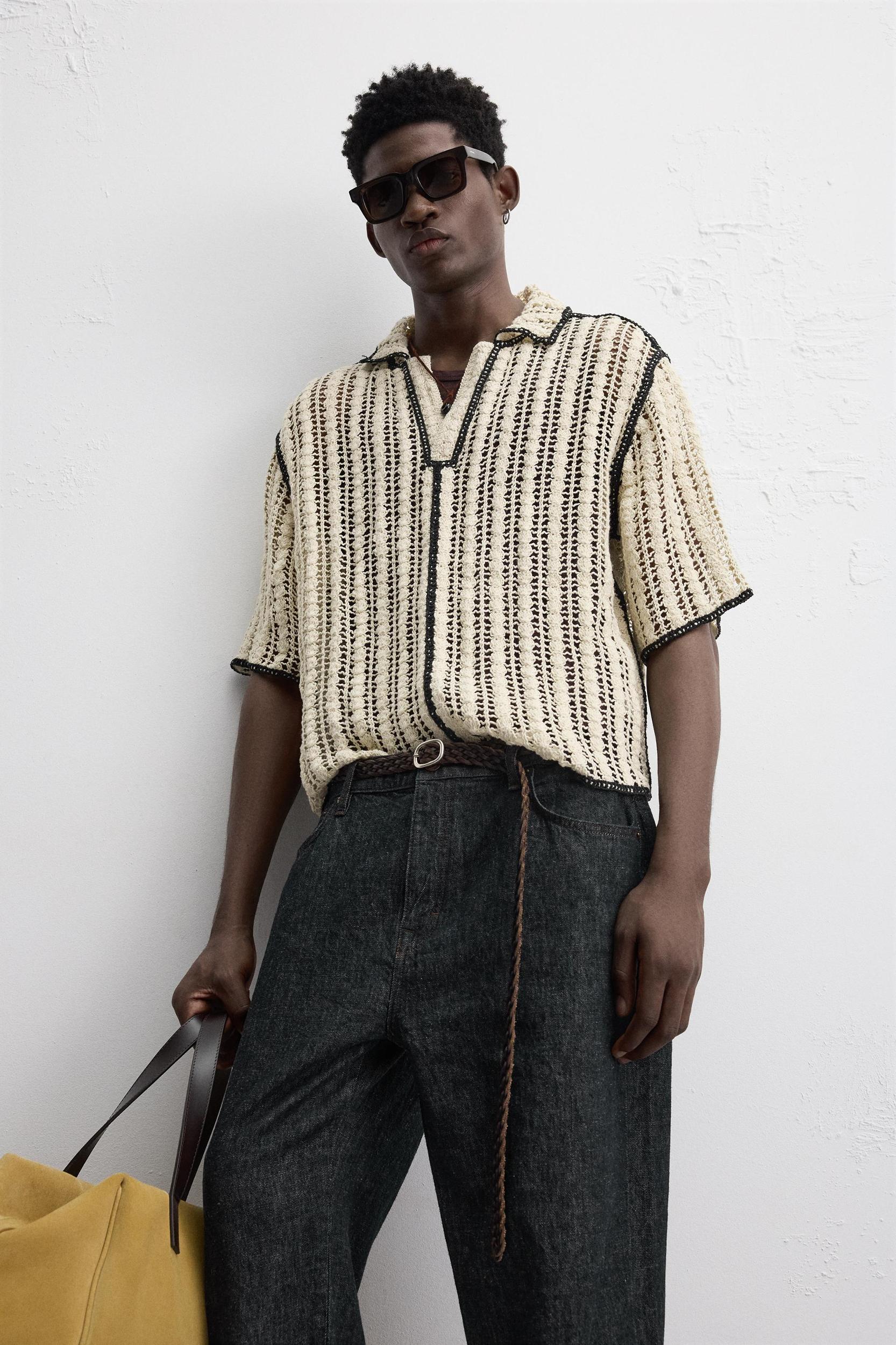 CROCHET TEXTURED POLO SHIRT Product Image