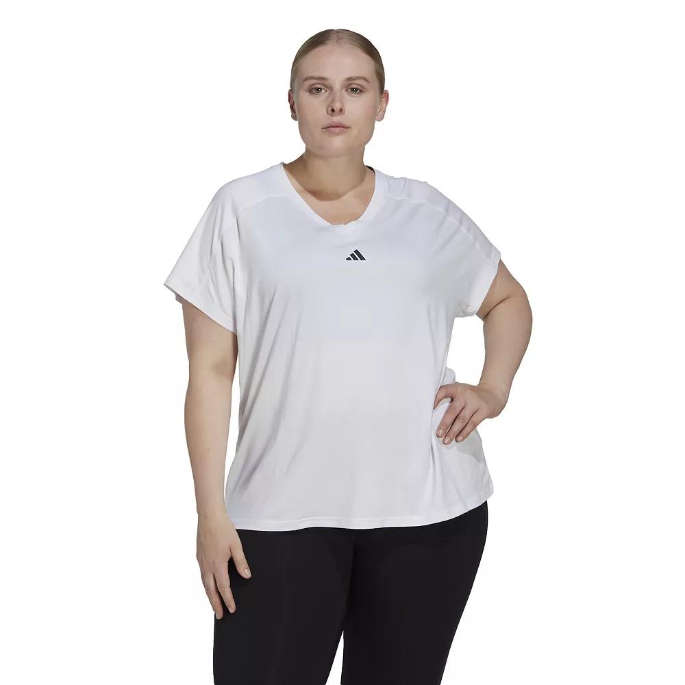 adidas AEROREADY Train Essentials Minimal Branding V-Neck Tee (Plus Size) White 1X Womens Product Image