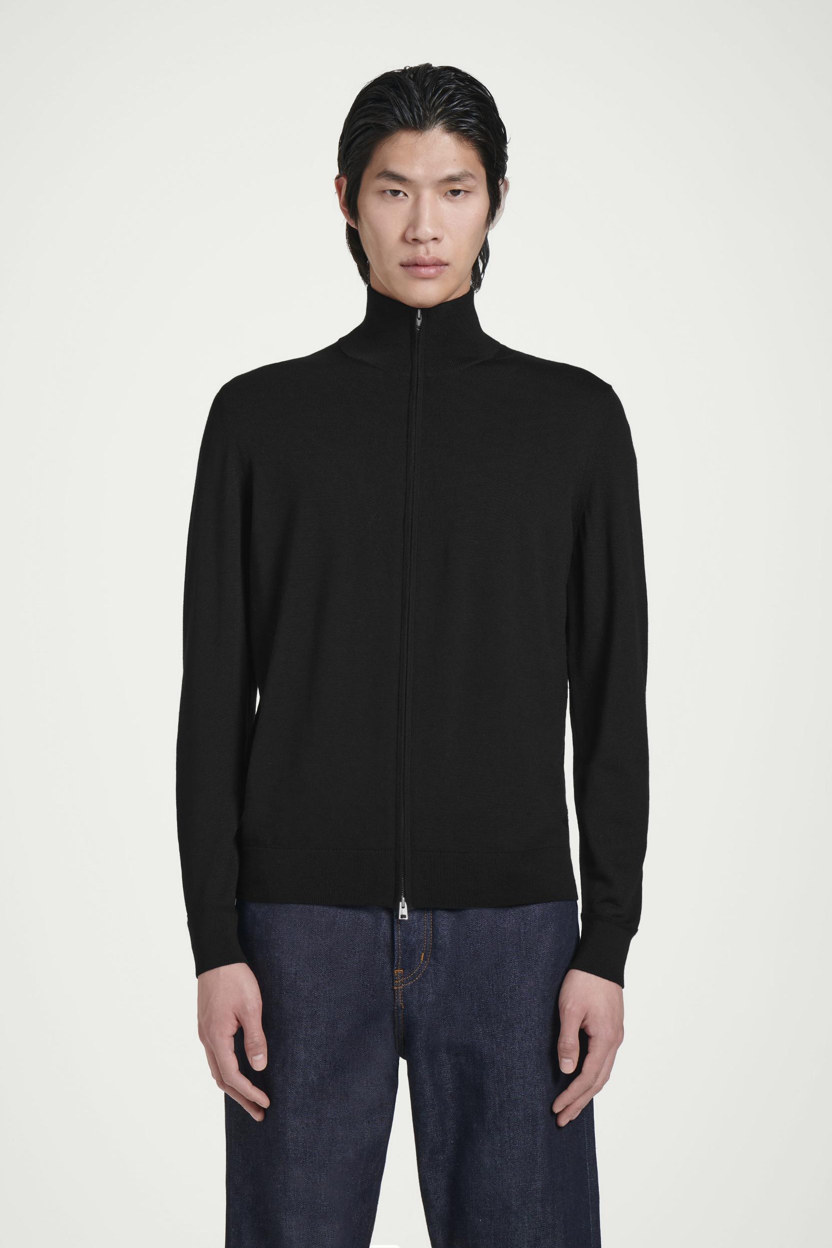 FUNNEL-NECK MERINO WOOL ZIP-UP CARDIGAN Product Image