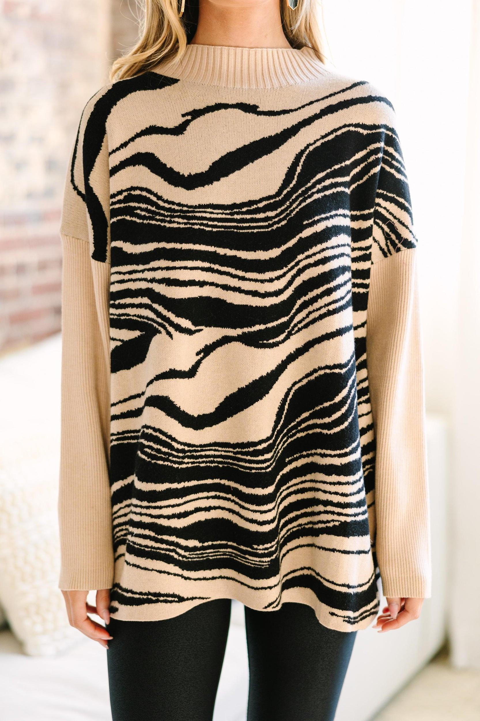 In Good Company Taupe Brown Marbled Print Sweater Female Product Image