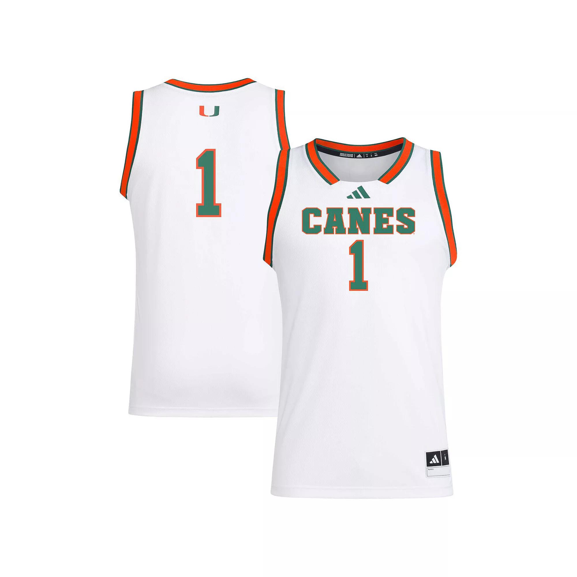 Men's adidas #1 White Miami Hurricanes Replica Swingman Jersey,  Product Image