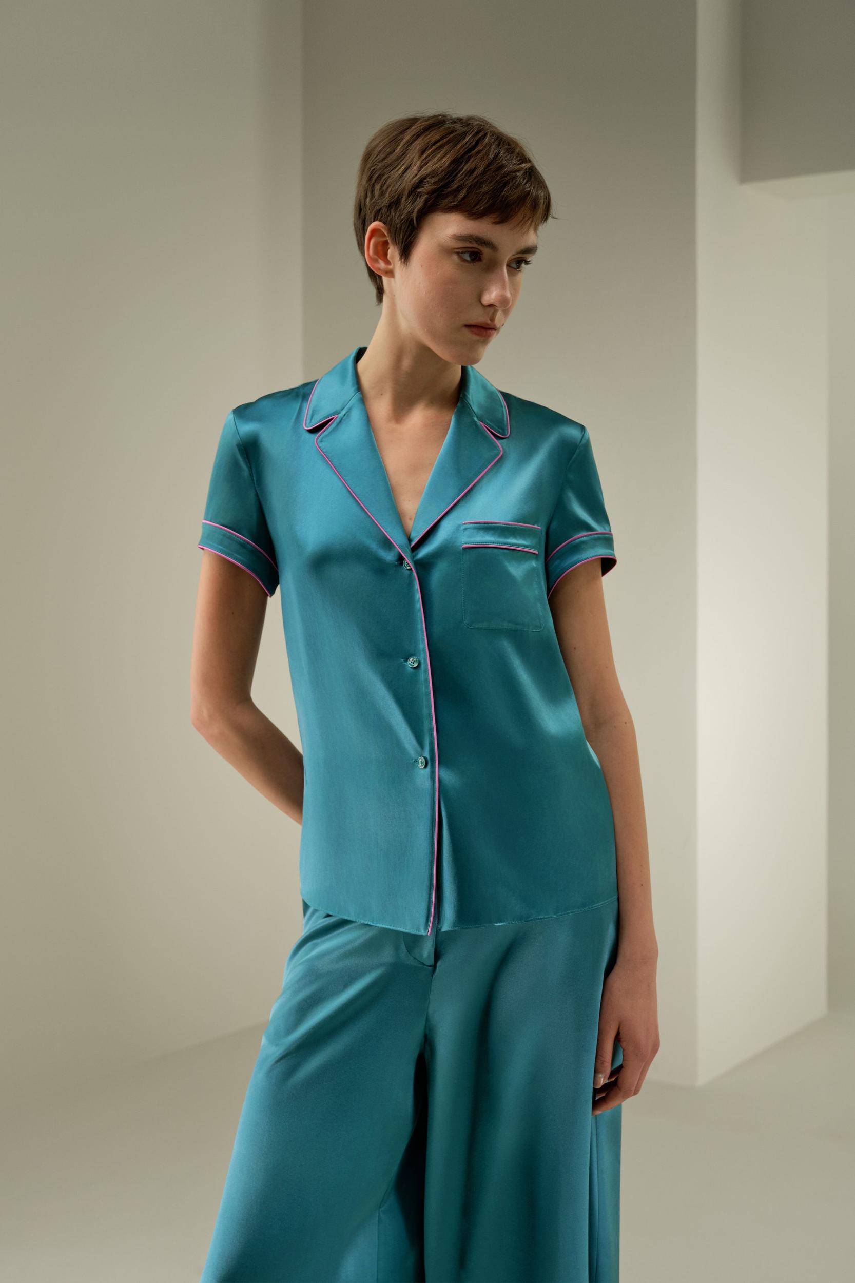 LSxES Contrast-Trimmed Silk Shirt Product Image