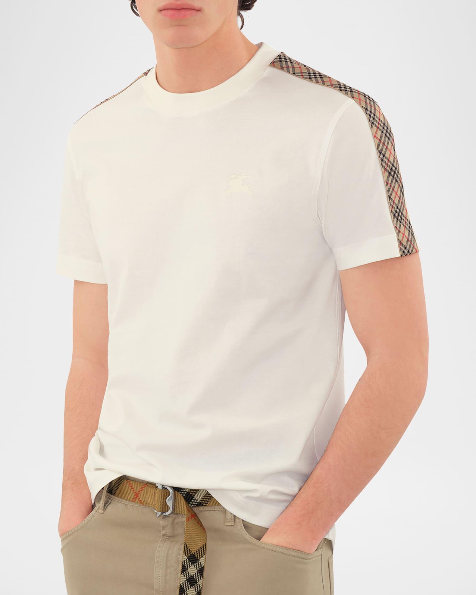 Mens Check Shoulder Cotton T-Shirt Product Image