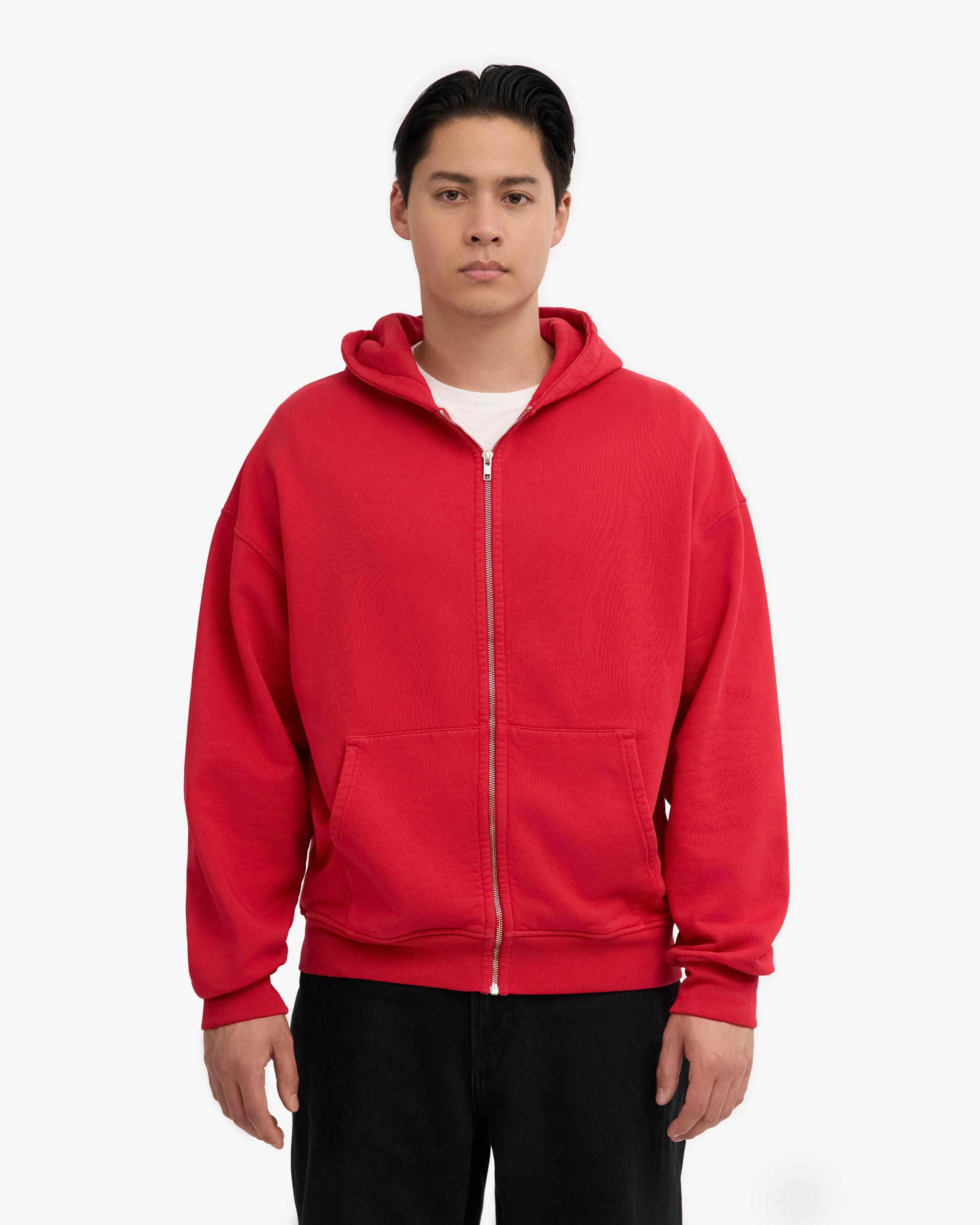 Organic Oversized Zip Hood - Scarlet Red Product Image