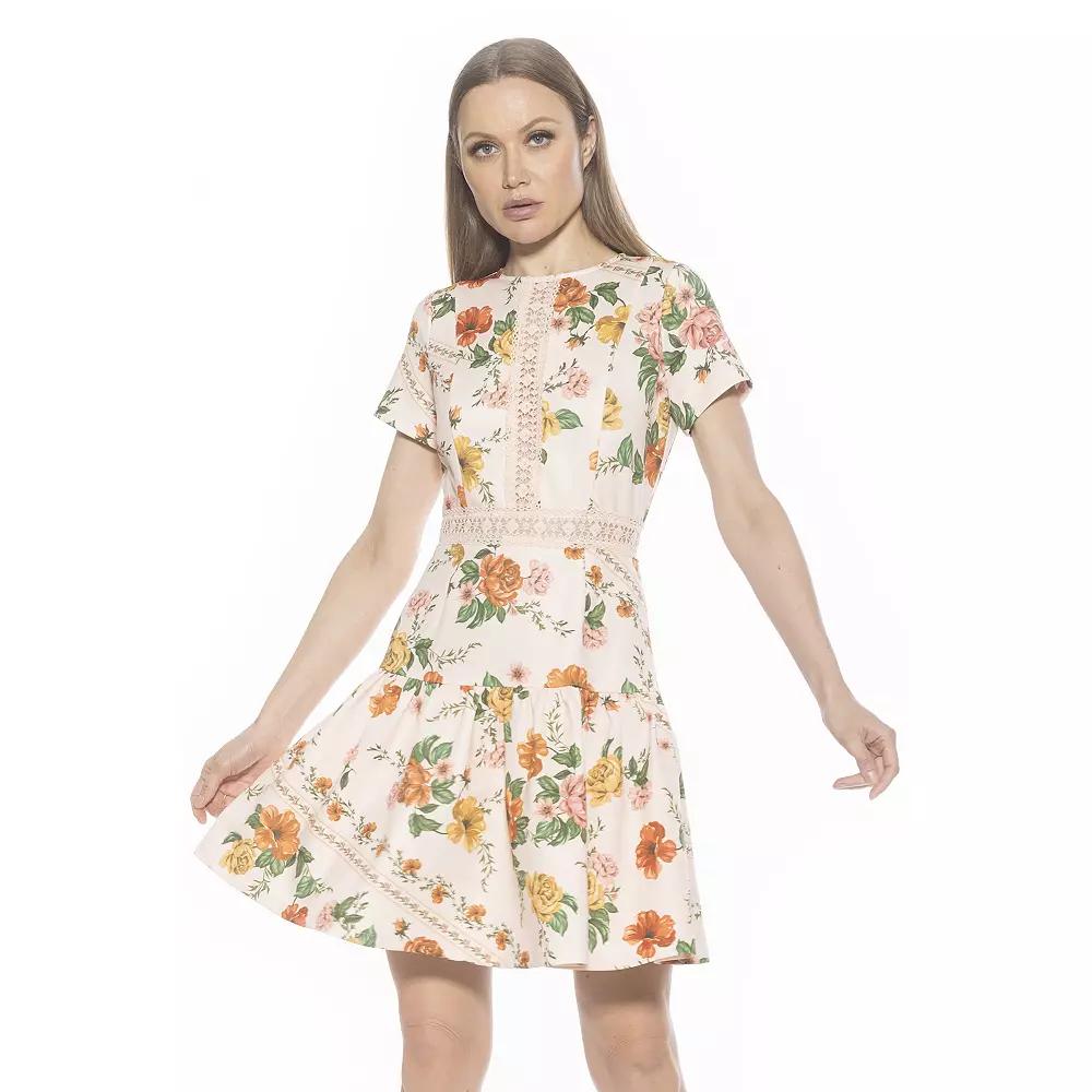 Women's ALEXIA ADMOR Alexa Lace Trim Floral Print Mini Dress, Size: 2, Beige Floral Product Image