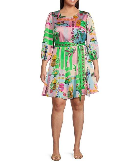 Sugarlips Plus Size Floral Long Sleeve Satin Mini Dress Product Image