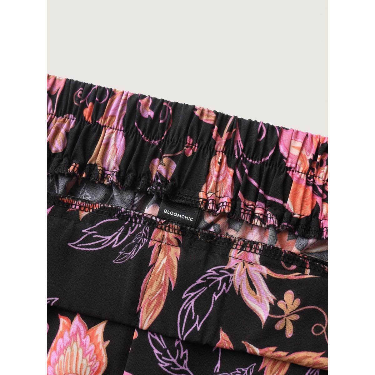 Plus Size Paisley Print Wide-Leg Pants Women BlackFlower Timeless Loose Mid Rise Elegant Pants BloomChic 12/L Product Image