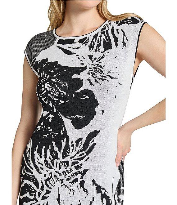 Ming Wang Floral Jacquard Knit Open Front Bracelet Sleeve Cardigan Product Image