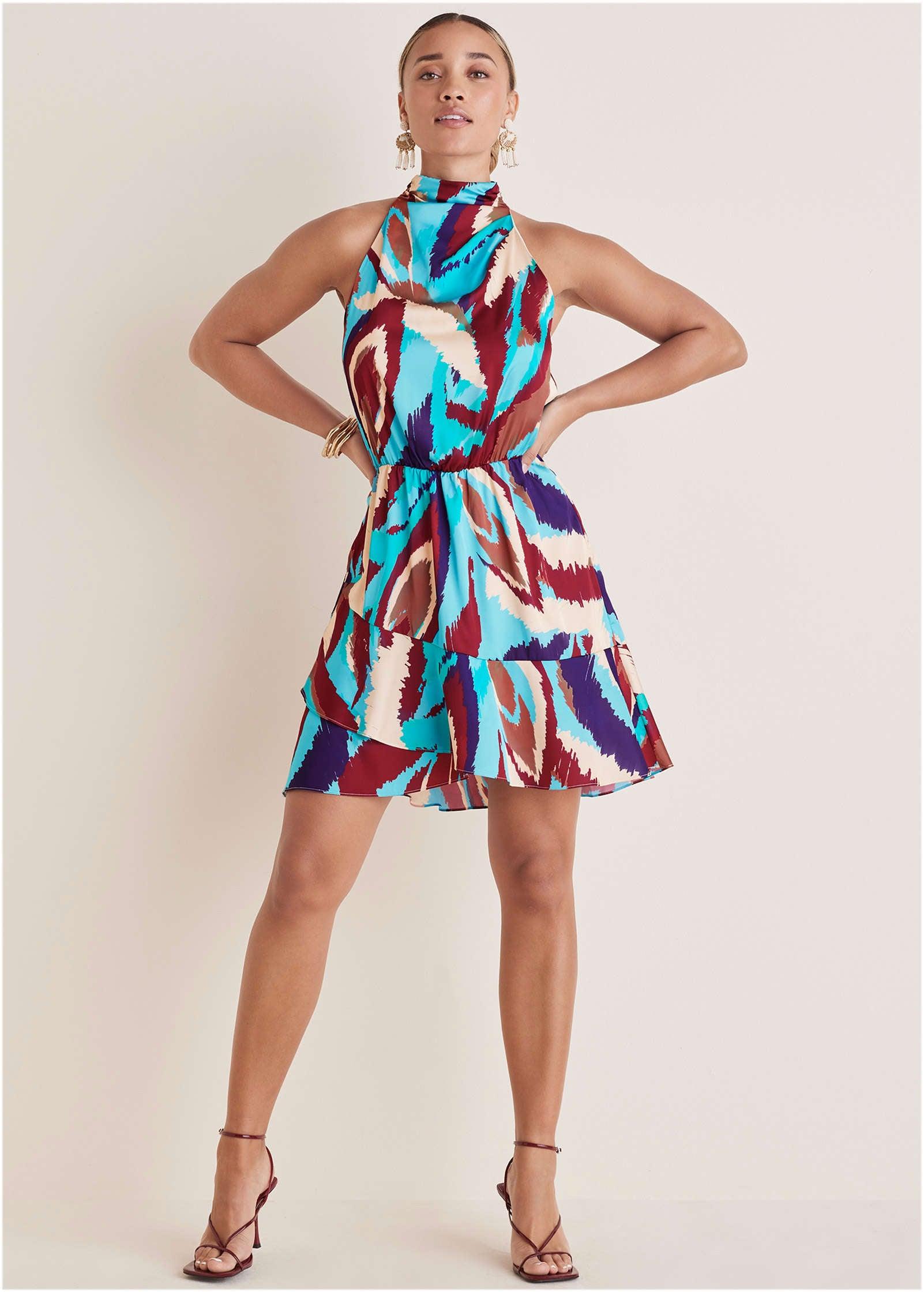 Printed Halter Mini Dress - Ikat Flowers Product Image