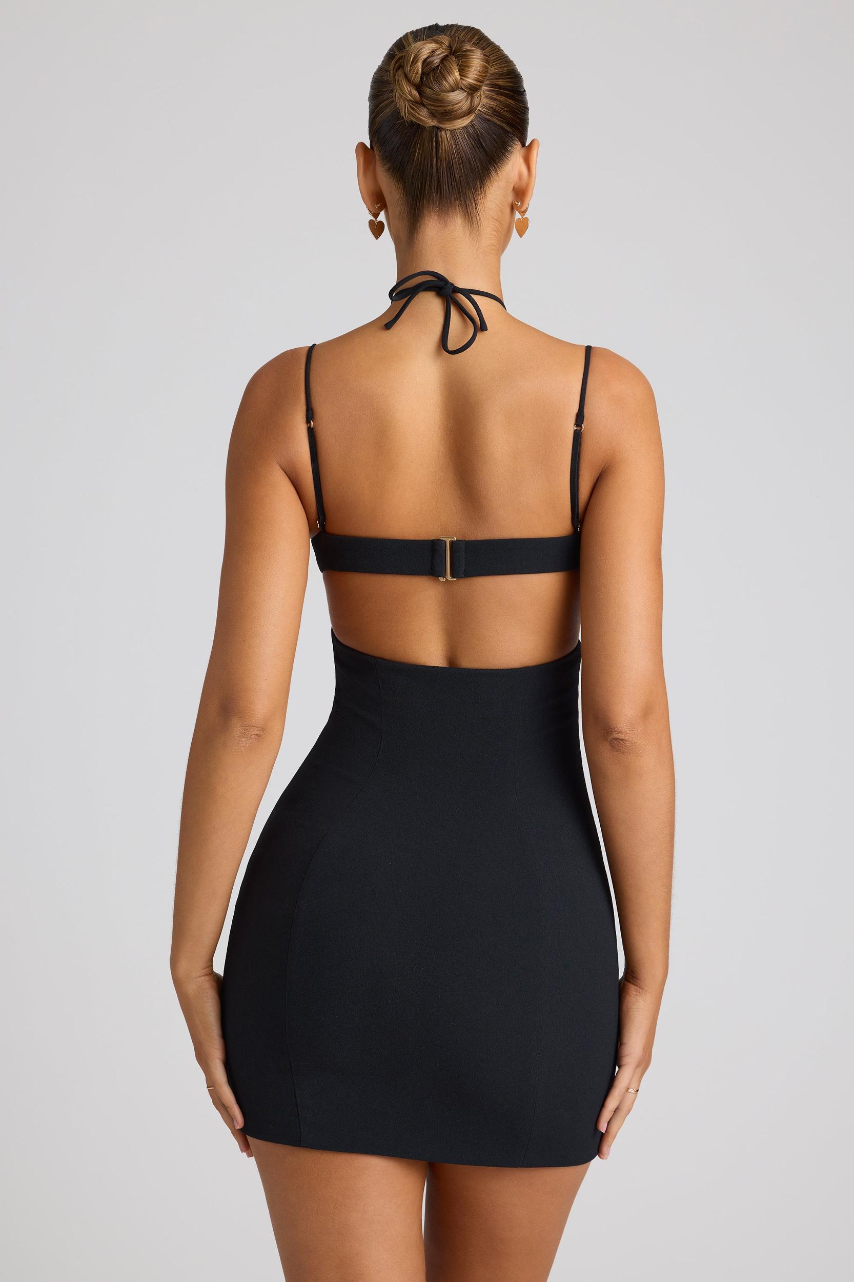 Embellished Heart Cup Detail Mini Dress in Black Product Image