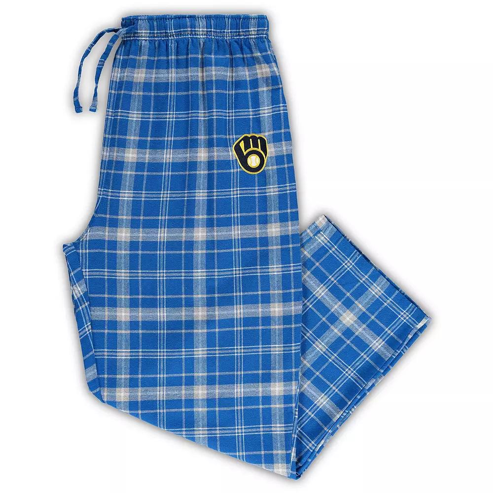 Men's Concepts Sport Royal/Gray Milwaukee Brewers Big & Tall Team Flannel Pants, Size: 3XB, Blue Product Image