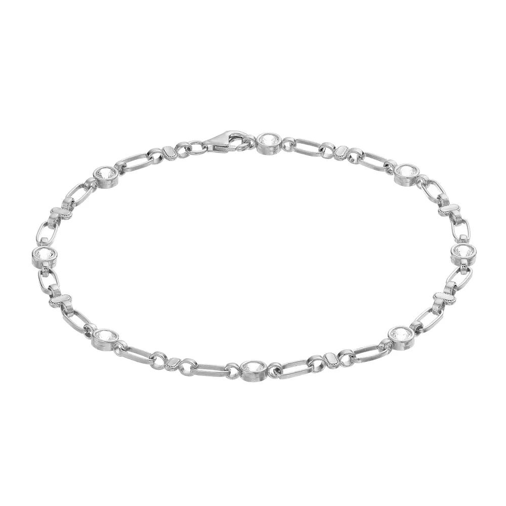 Kristen Kesho Sterling Silver Lab-Created White Sapphire Oval Link Bracelet, Women's, Size: 7.5" Product Image