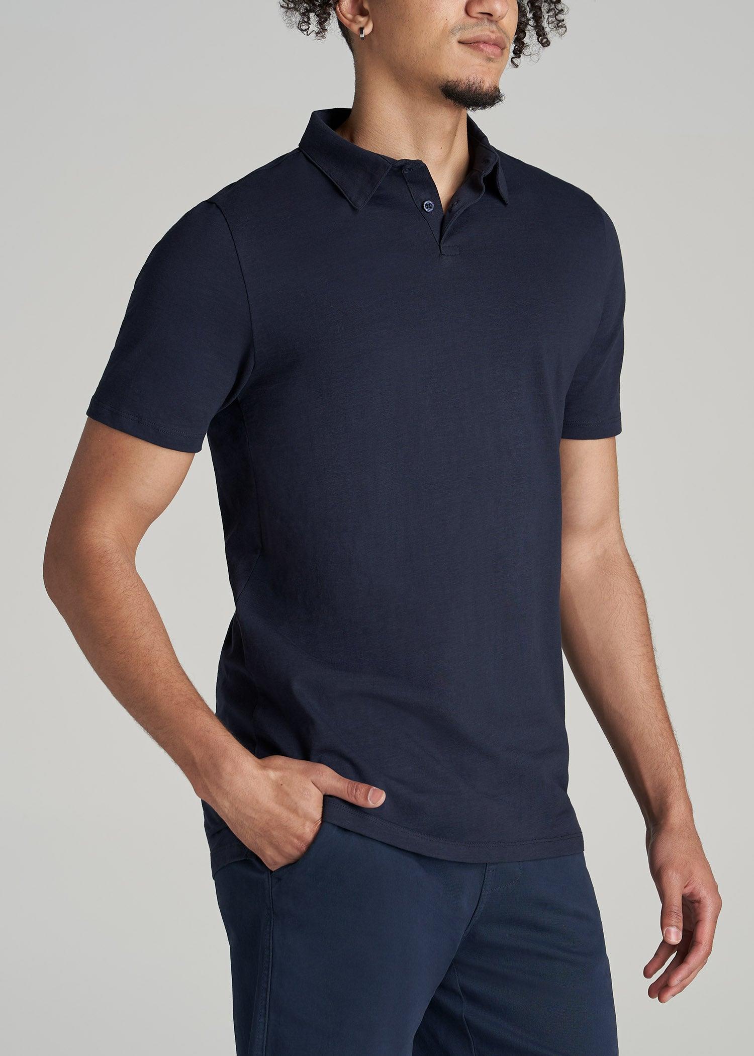 Slub Self Collar Polo Shirt for Tall Men in Black Male Product Image
