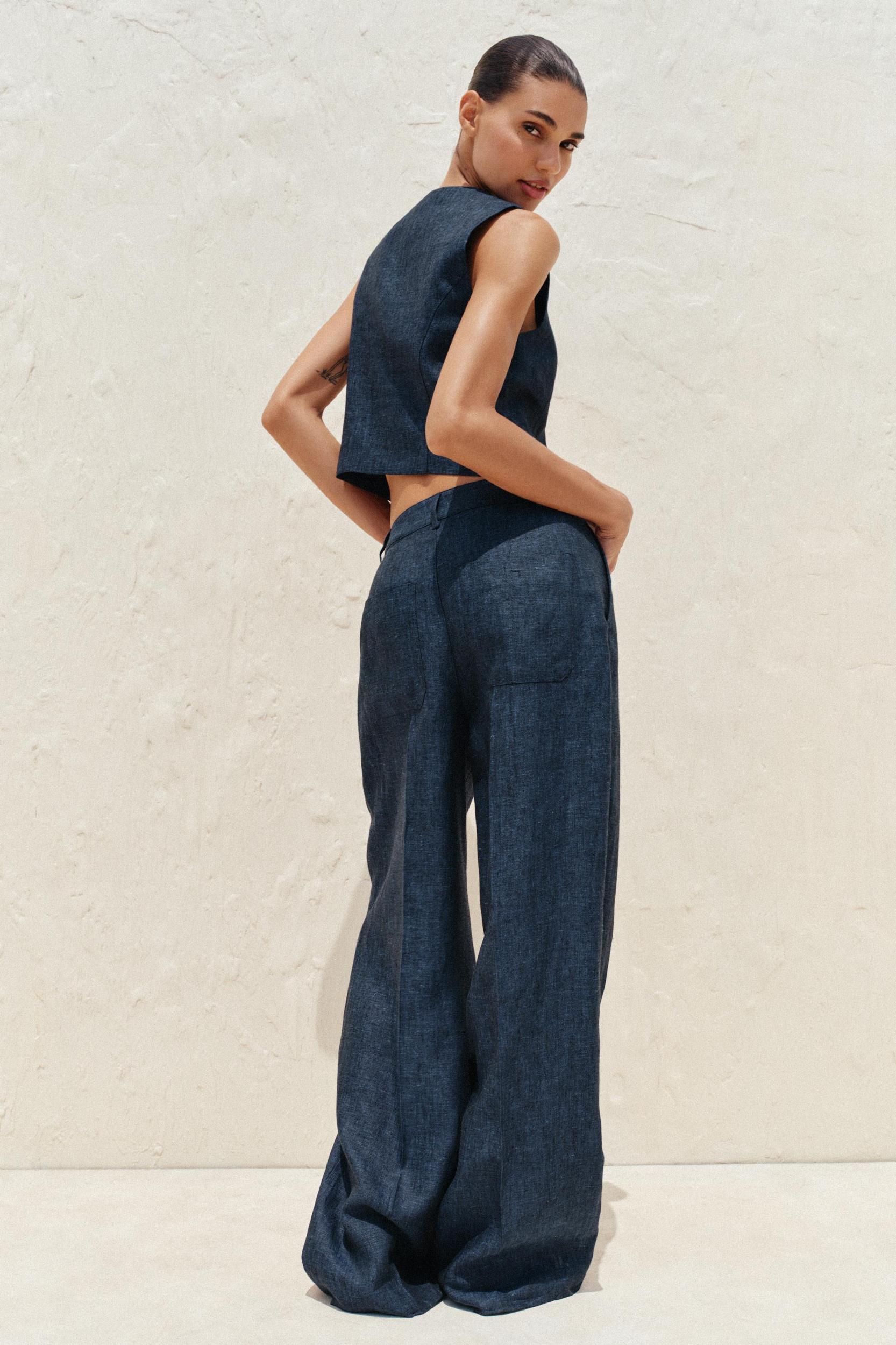 100% LINEN CROSS WAIST PANTS Product Image