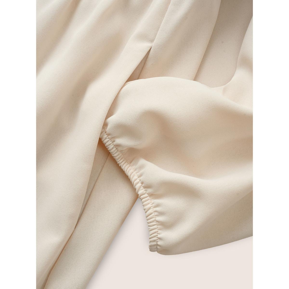 Plus Size Guipure Lace Lantern Sleeve Elastic Waist Dress Apricot Women Resort Non V-neck Elbow-length sleeve Curvy Midi Dress BloomChic 30/6X Product Image