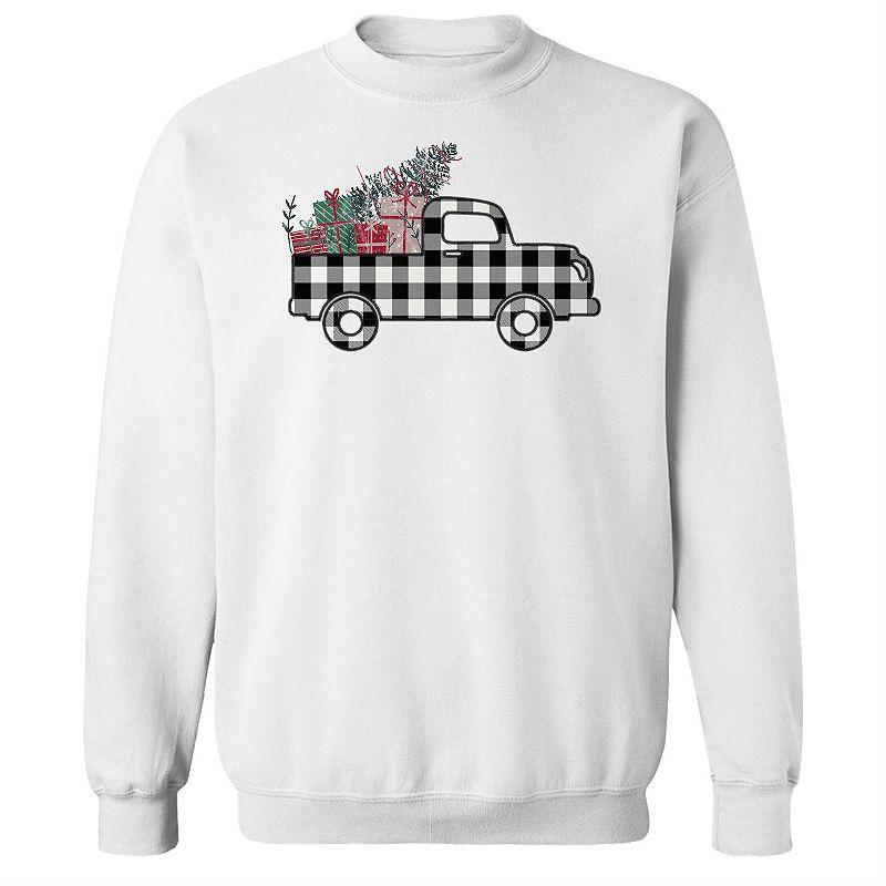 Men's Plaid Christmas Truck Fleece Sweatshirt, Adult Unisex,  Product Image