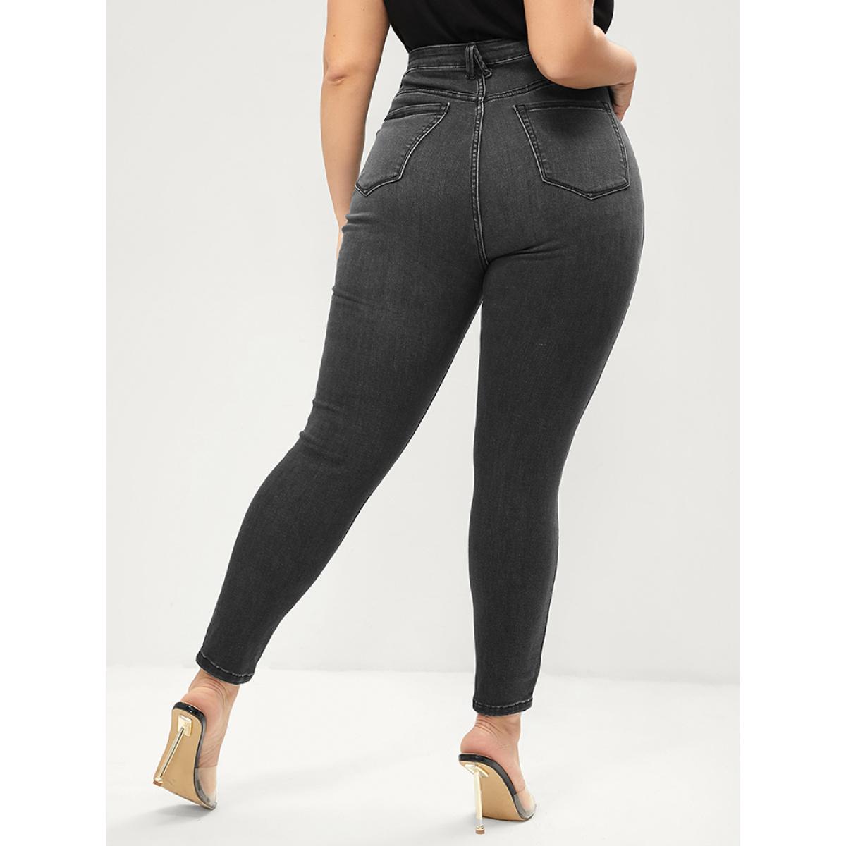 Plus Size Skinny Extremely Stretchy High Rise Medium Wash Sculpt Waist Jeans Women Black Casual Plain Tummy control Super stretch Slanted pocket Jeans BloomChic 10/M Product Image