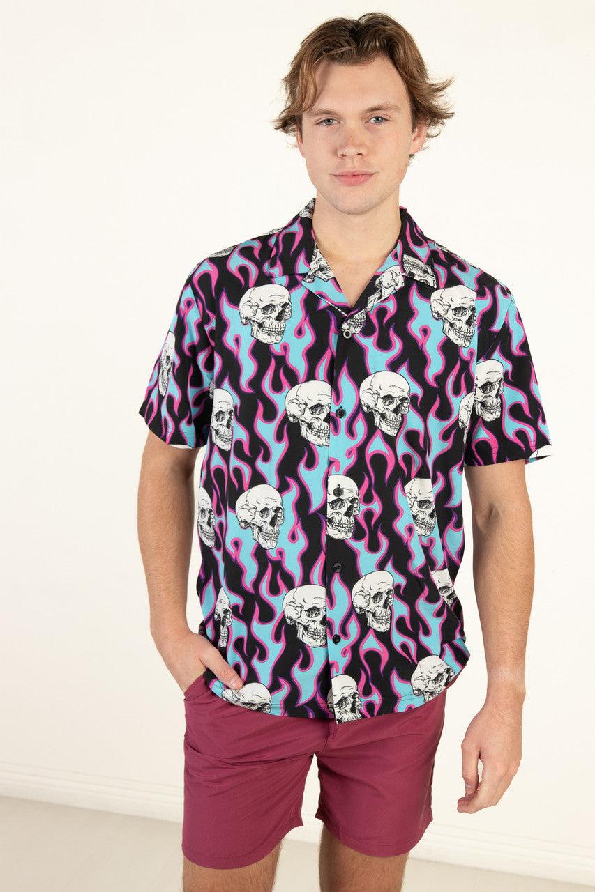 Y2K Flaming Skull Button Up Shirt Product Image