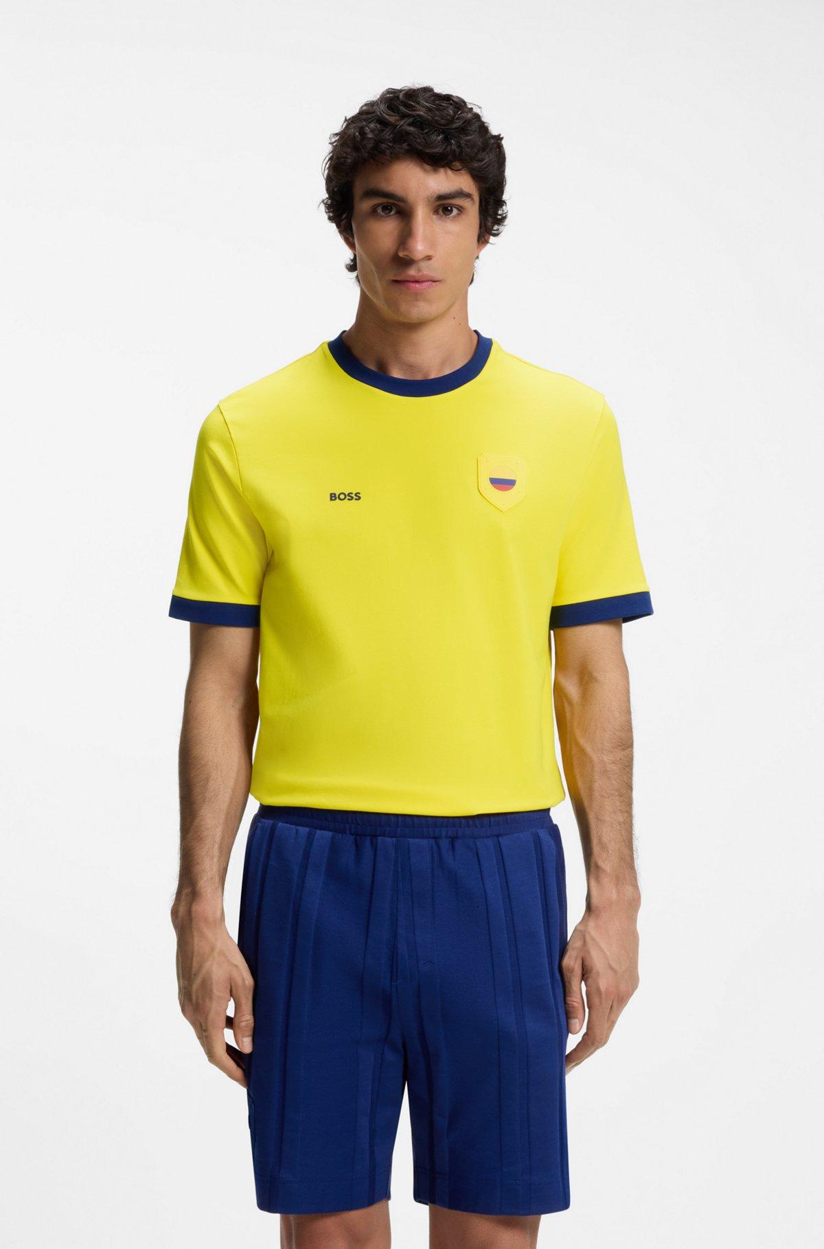 Stretch-cotton T-shirt with country flag and logo Product Image