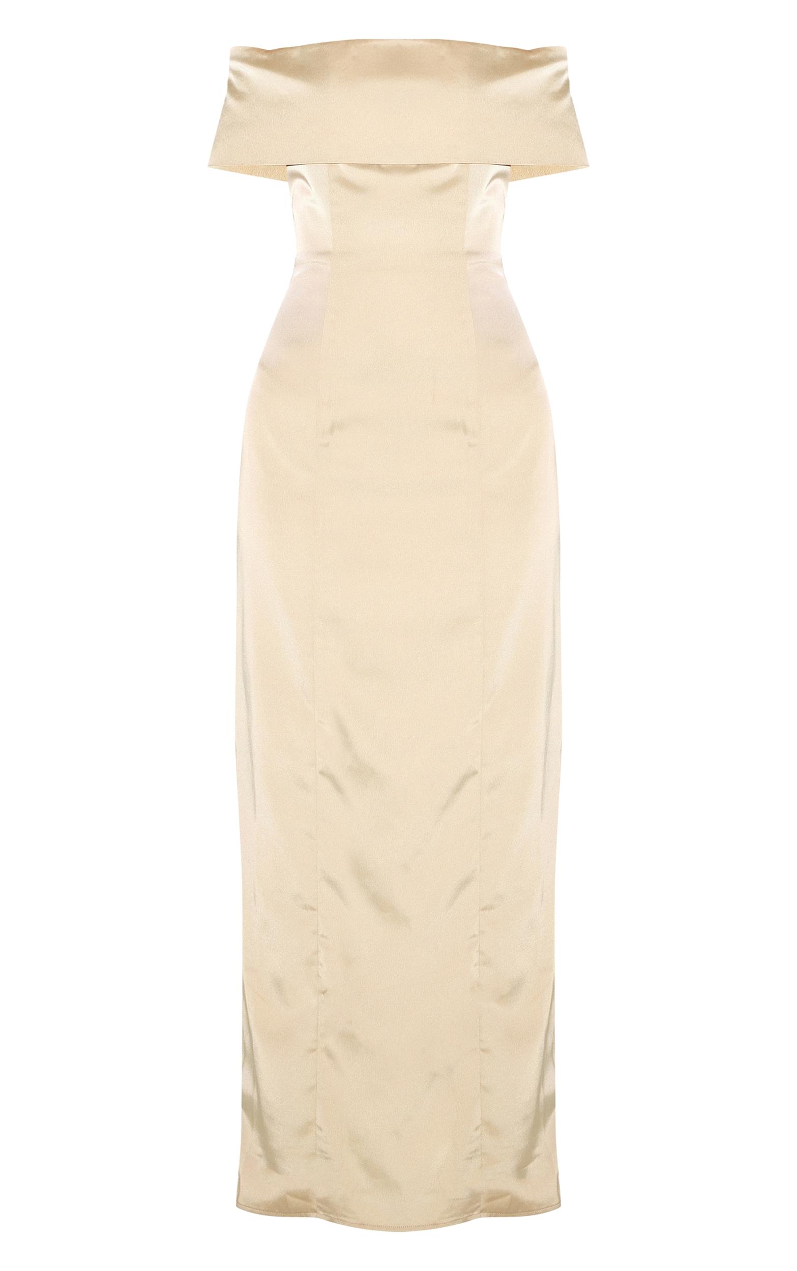 Sage Bridesmaid Bardot Fold Over Sleeveless Maxi Dress Product Image