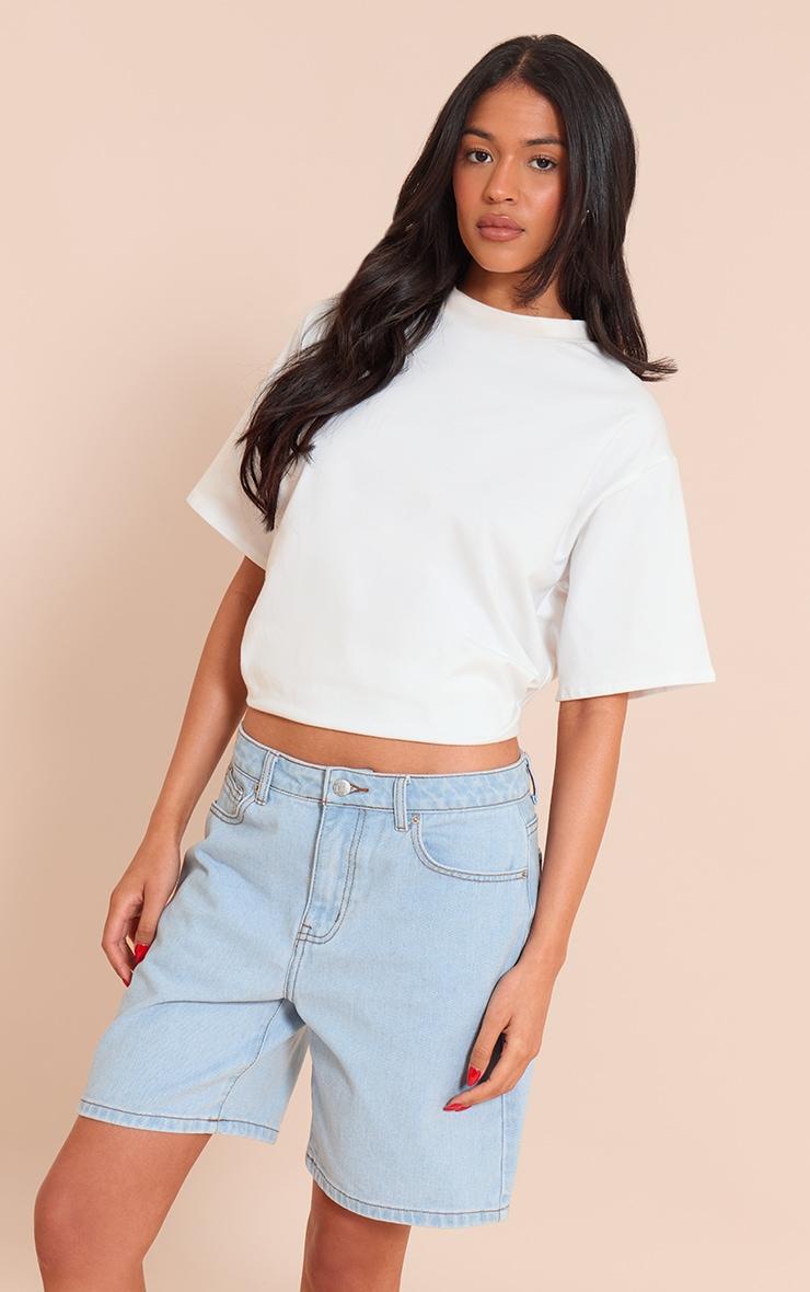 Tall Light Blue Mid Rise Relaxed Boyfriend Shorts Product Image