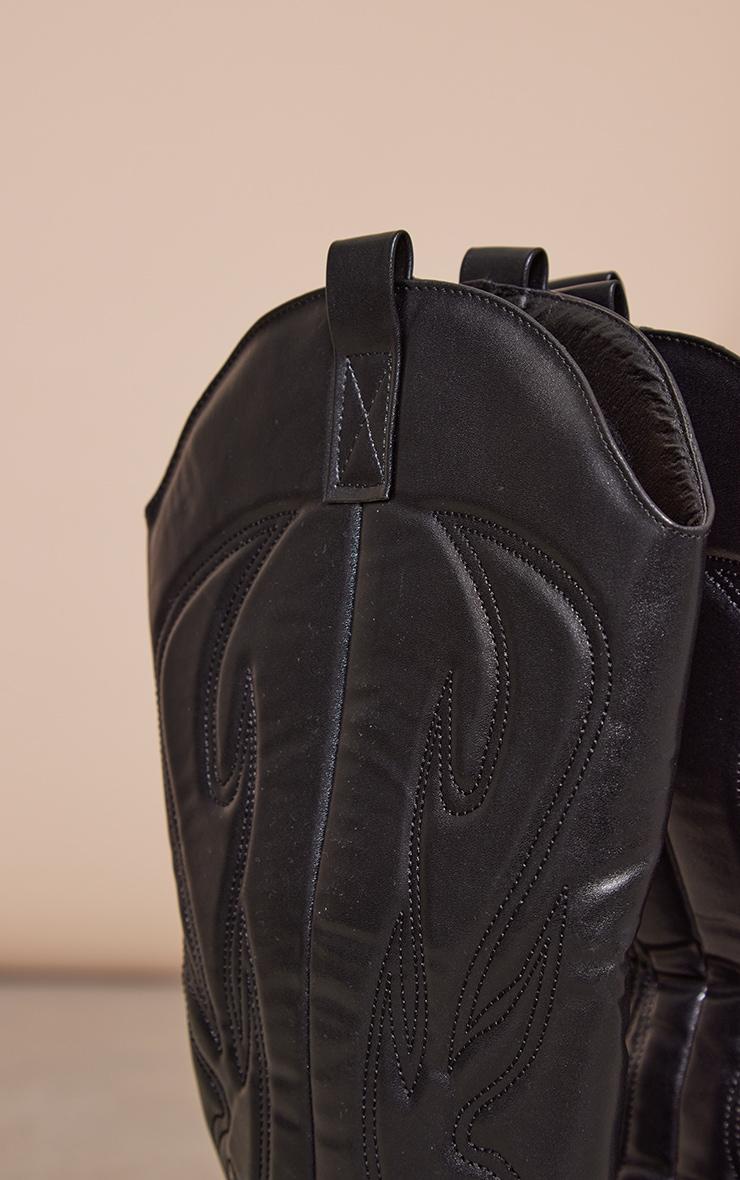 Black Pu Detail Point Toe Knee High Western Boots Product Image