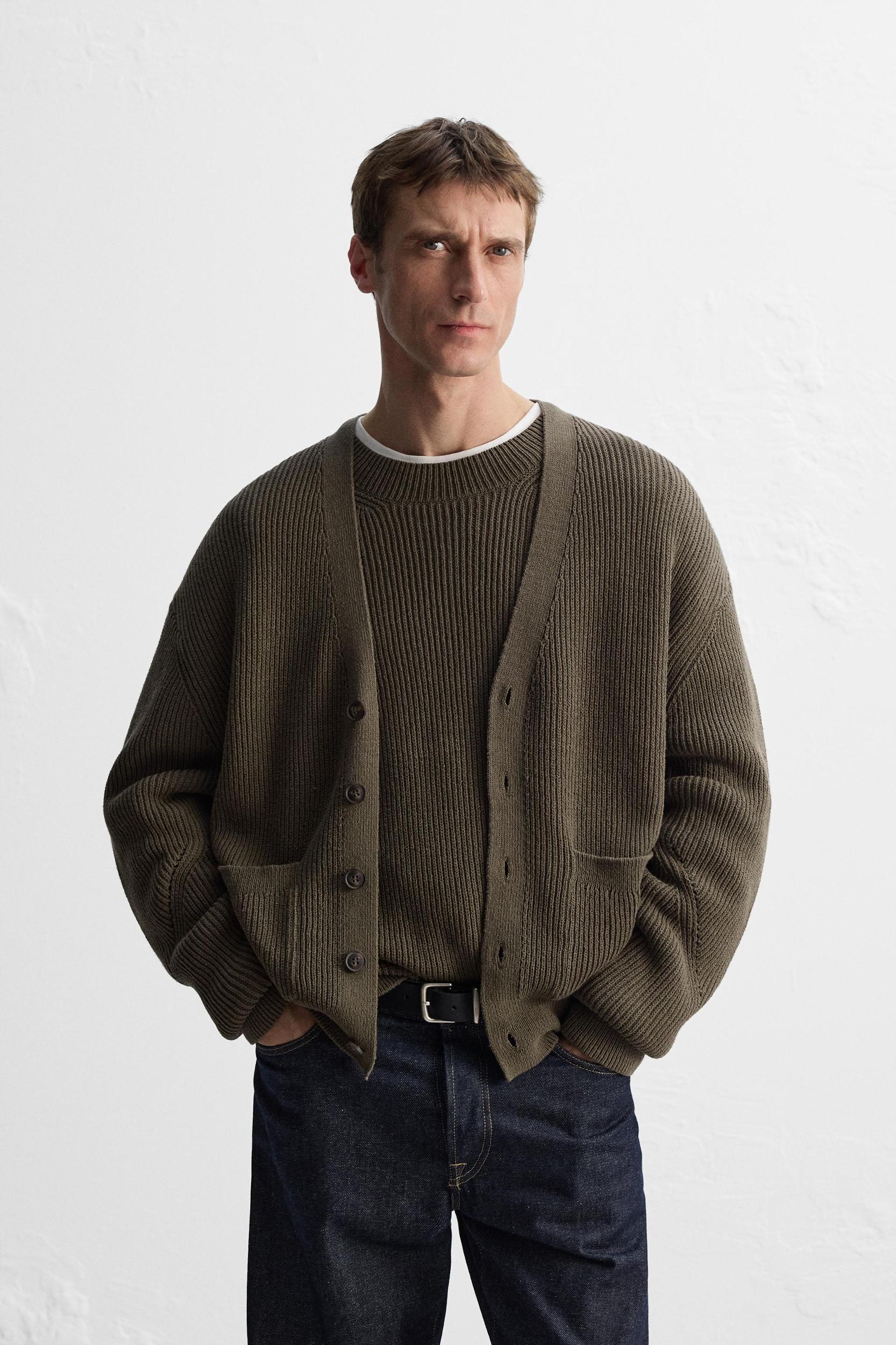 RELAXED FIT COTTON BLEND CARDIGAN Product Image