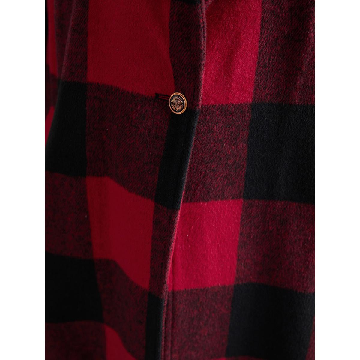 Plus Size Plaid Print Button Down Pocket Tunic Coat Women Crimson Casual Contrast Ladies Dailywear Winter Coats BloomChic 30/6X Product Image