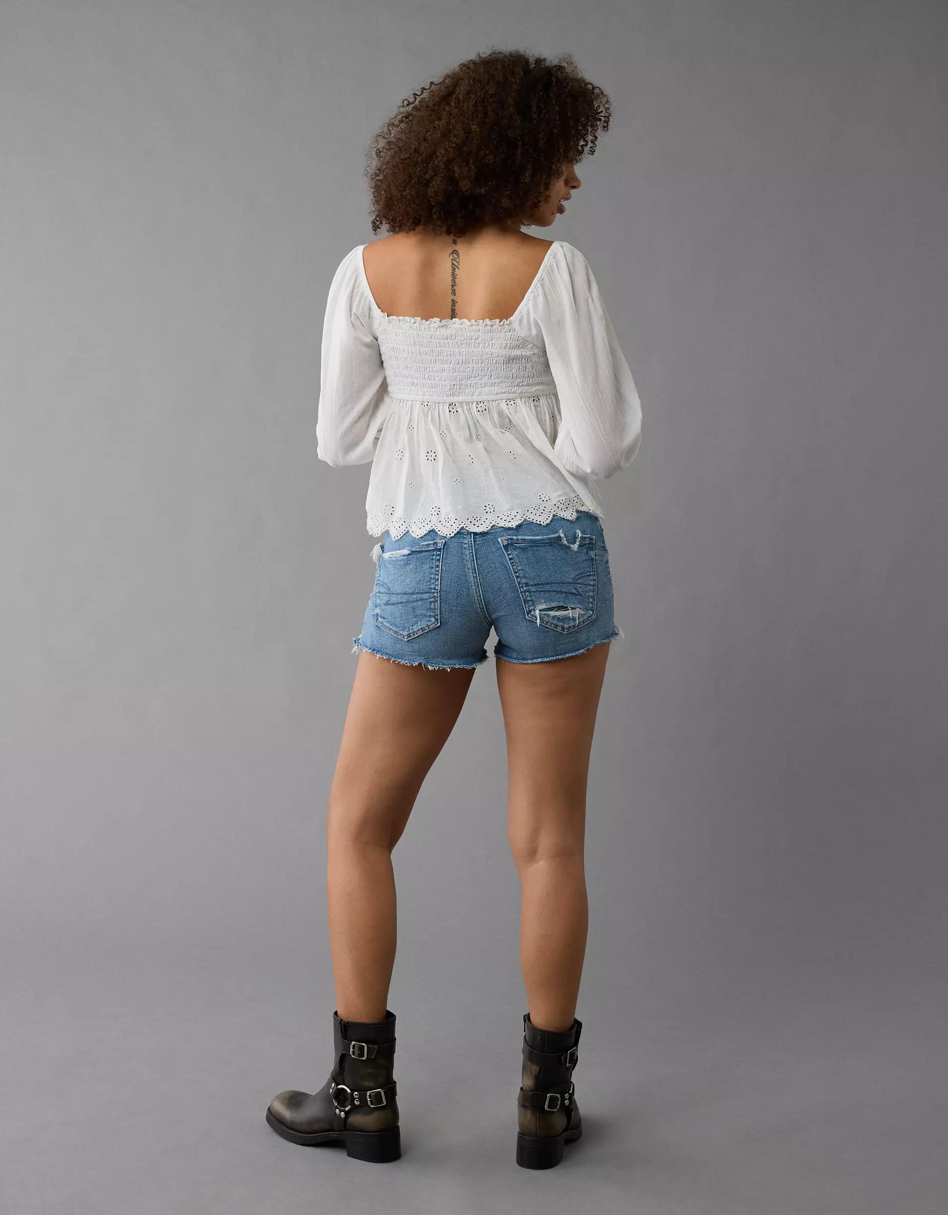AE Next Level Curvy Ripped High-Waisted Denim Short Short Product Image