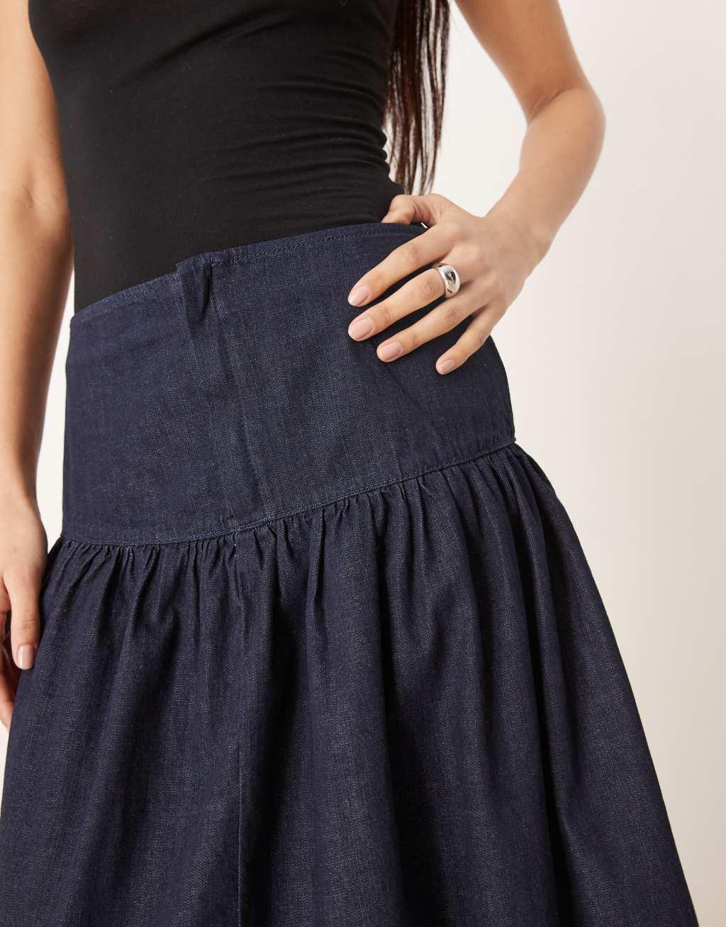 ASOS DESIGN denim maxi skirt with dropped waist Product Image