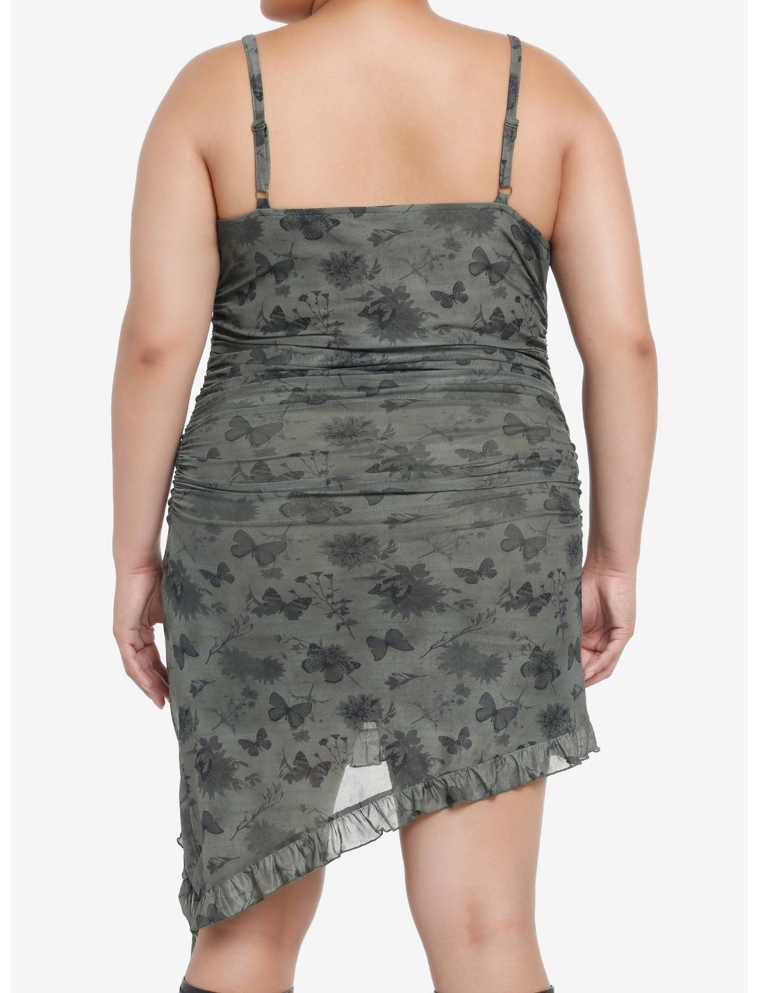 Green Butterflies & Flowers Asymmetrical Dress Plus Size Product Image