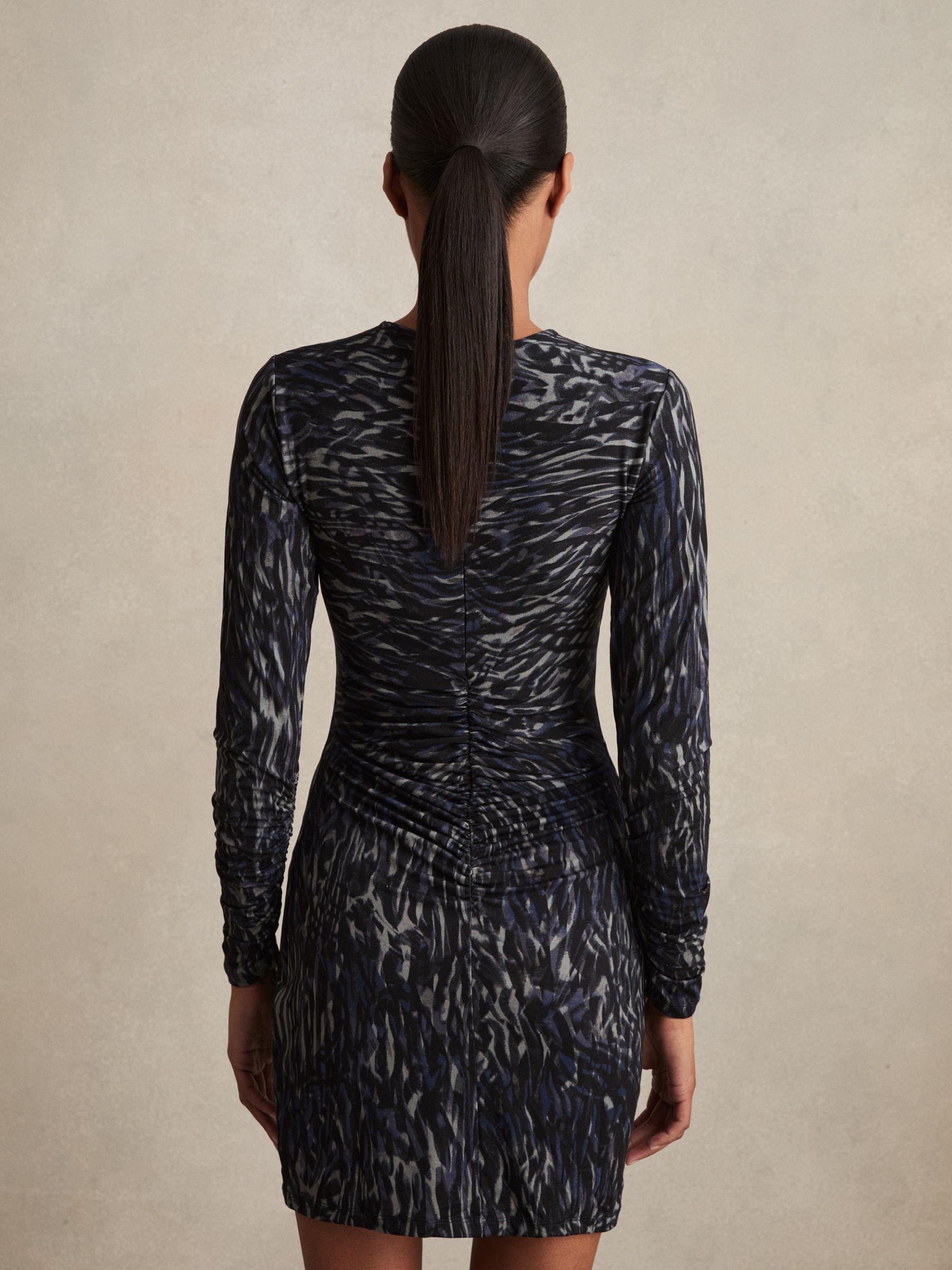 Printed Jersey Ruched Mini Dress in Charcoal Product Image