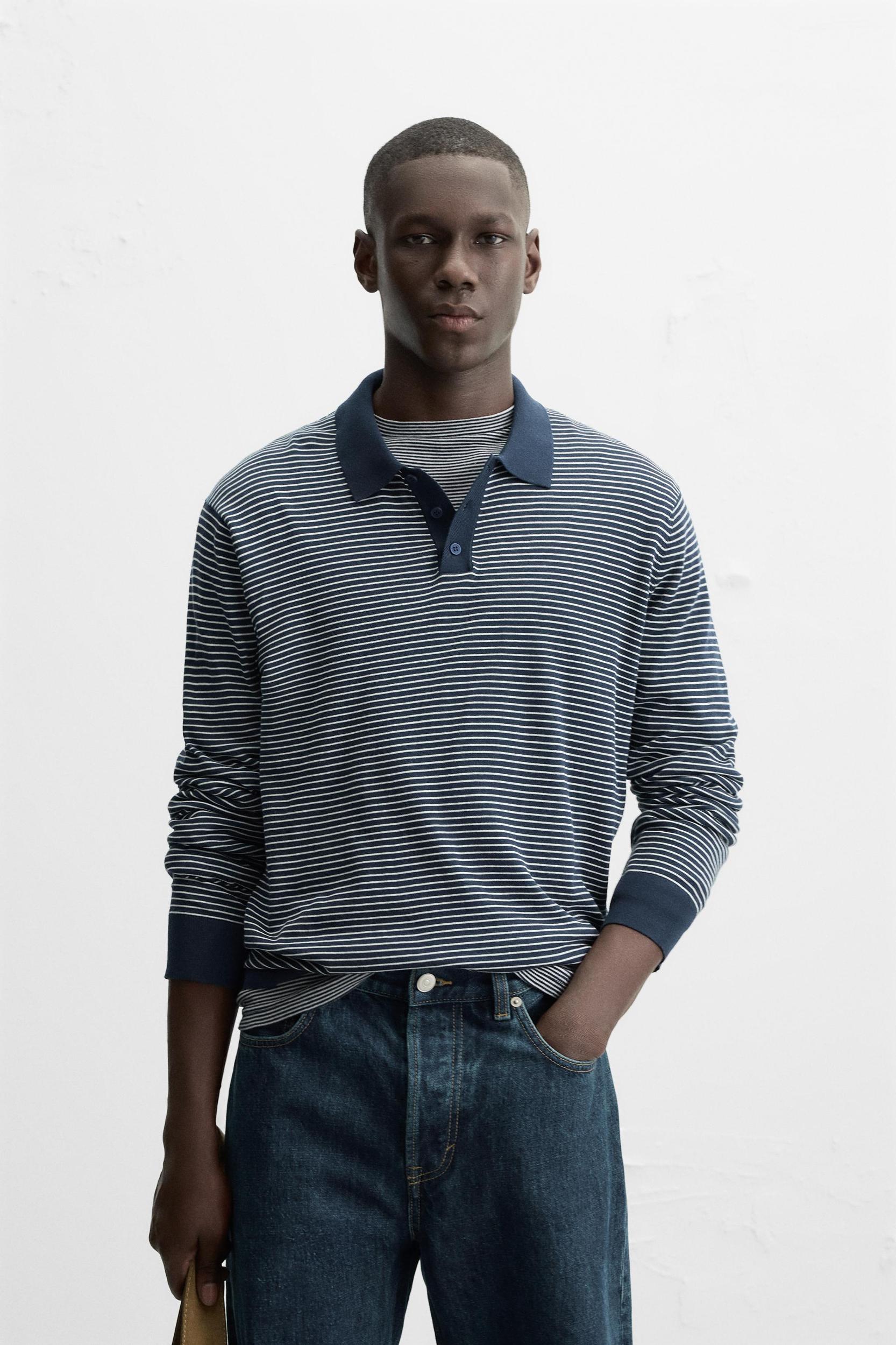 STRIPED KNIT POLO SHIRT Product Image