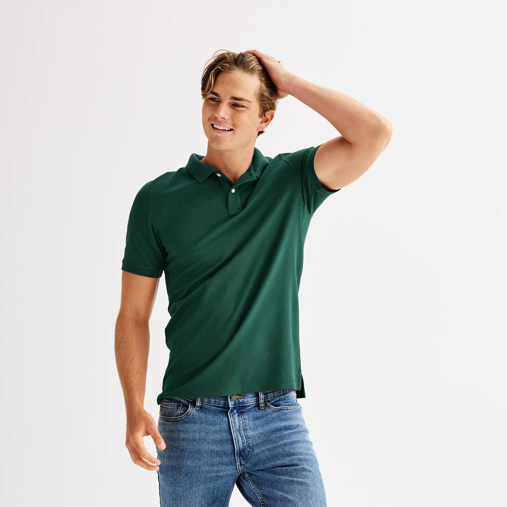 Men's Sonoma Goods For Life® Short Sleeve Pique Polo, Size: Medium, Green Texture Product Image