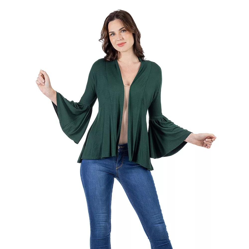 Women's 24Seven Comfort Apparel Bell Sleeve Flared Open Front Cardigan,  Product Image