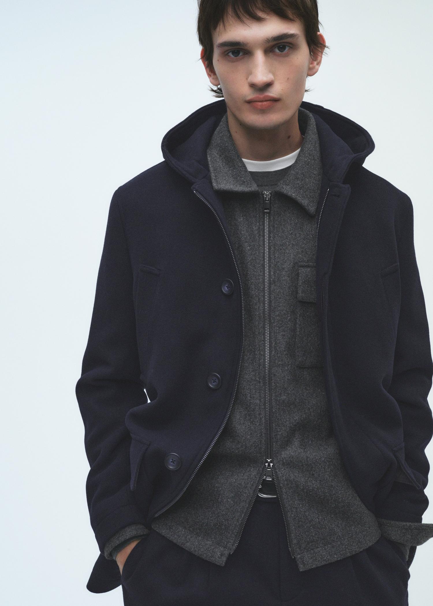Hooded wool coat - Men | MANGO USA Product Image