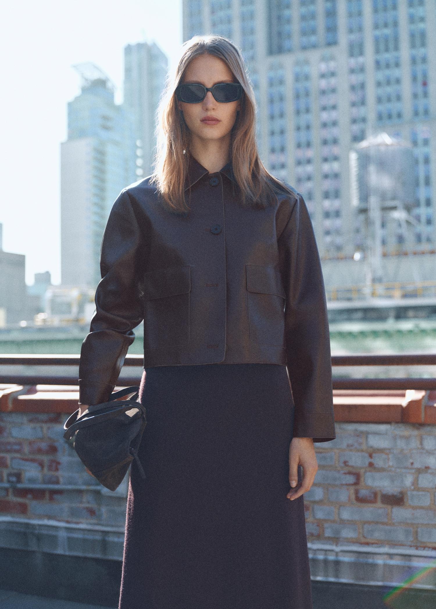 Leather-effect jacket with pockets - Women | MANGO USA Product Image