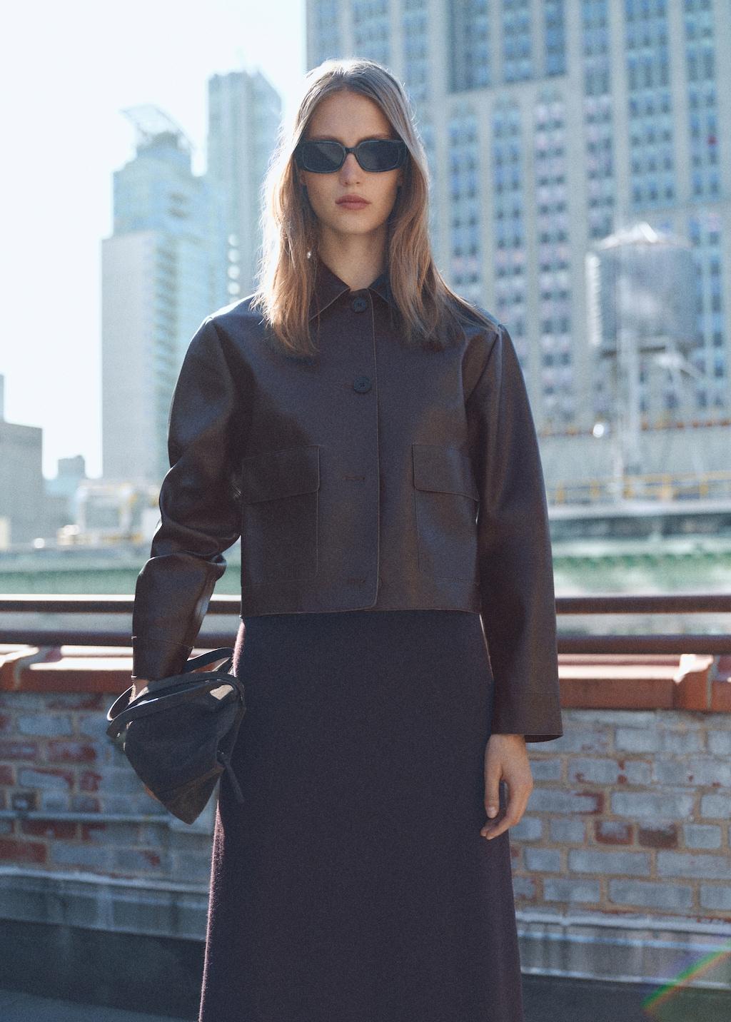 Leather-effect jacket with pockets - Women | MANGO USA Product Image