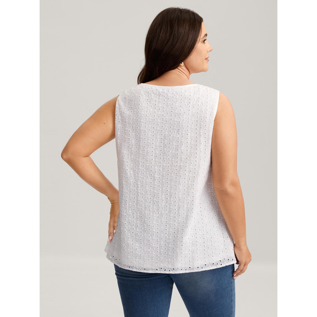 Plus Size Cotton Eyelet Embroidered Tank Top Women Originalwhite Tie knot V-neck Elegant Tank Tops Camis BloomChic 12/L Product Image